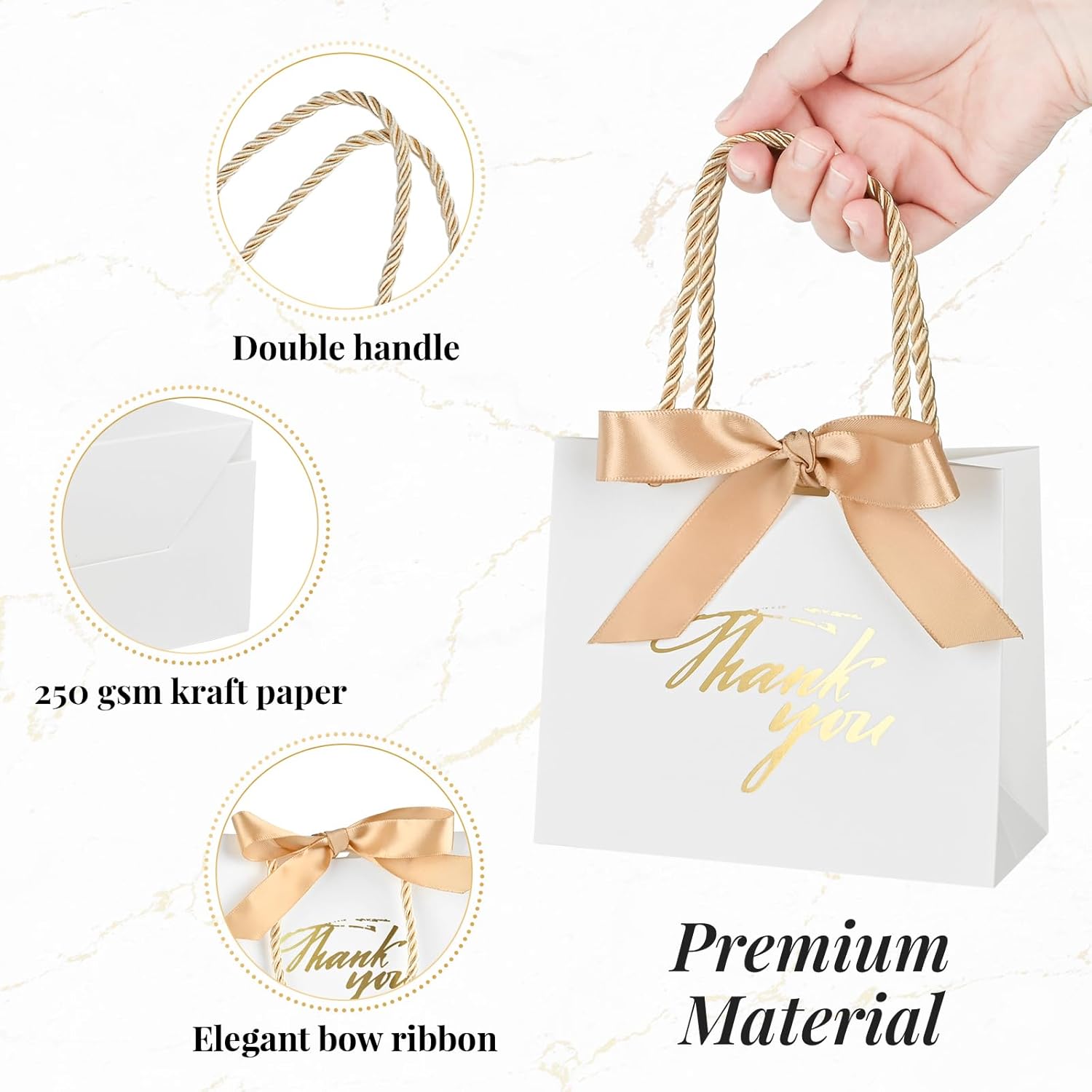 Mauproy 20 Pack Small Thank You Gift Bags with Handles and Ribbons