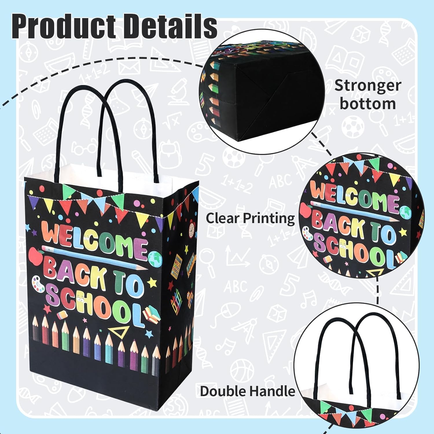 24 Pieces Back to School Kraft Paper Bags with Handles