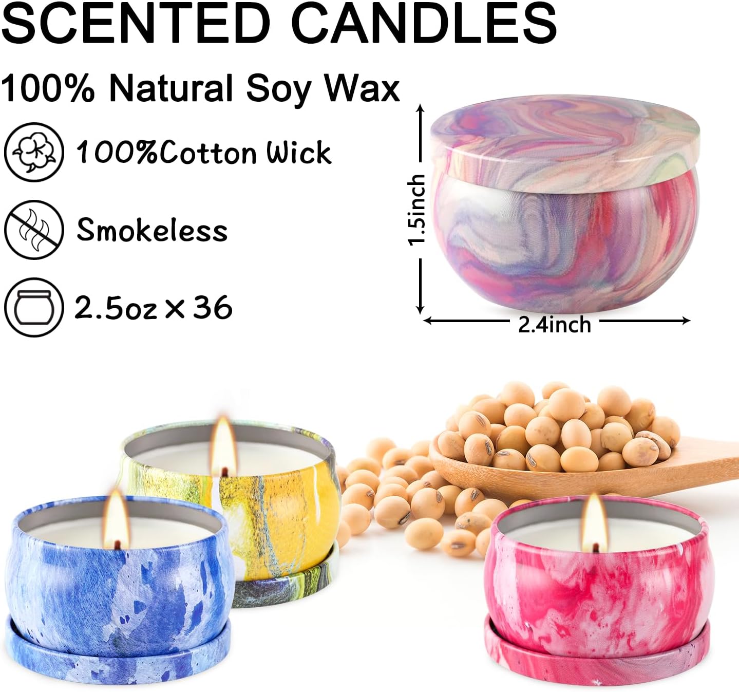Onebird Set of 36 Aromatherapy Candles with Natural Soy Wax and Essential Oils