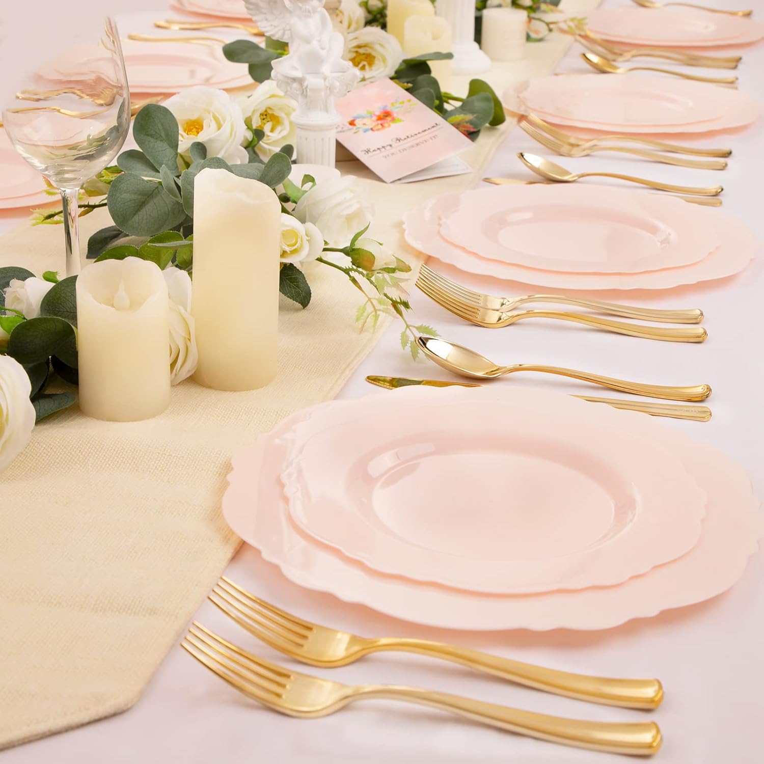 WDF 60pcs Pink Plastic Plates for Weddings and Parties