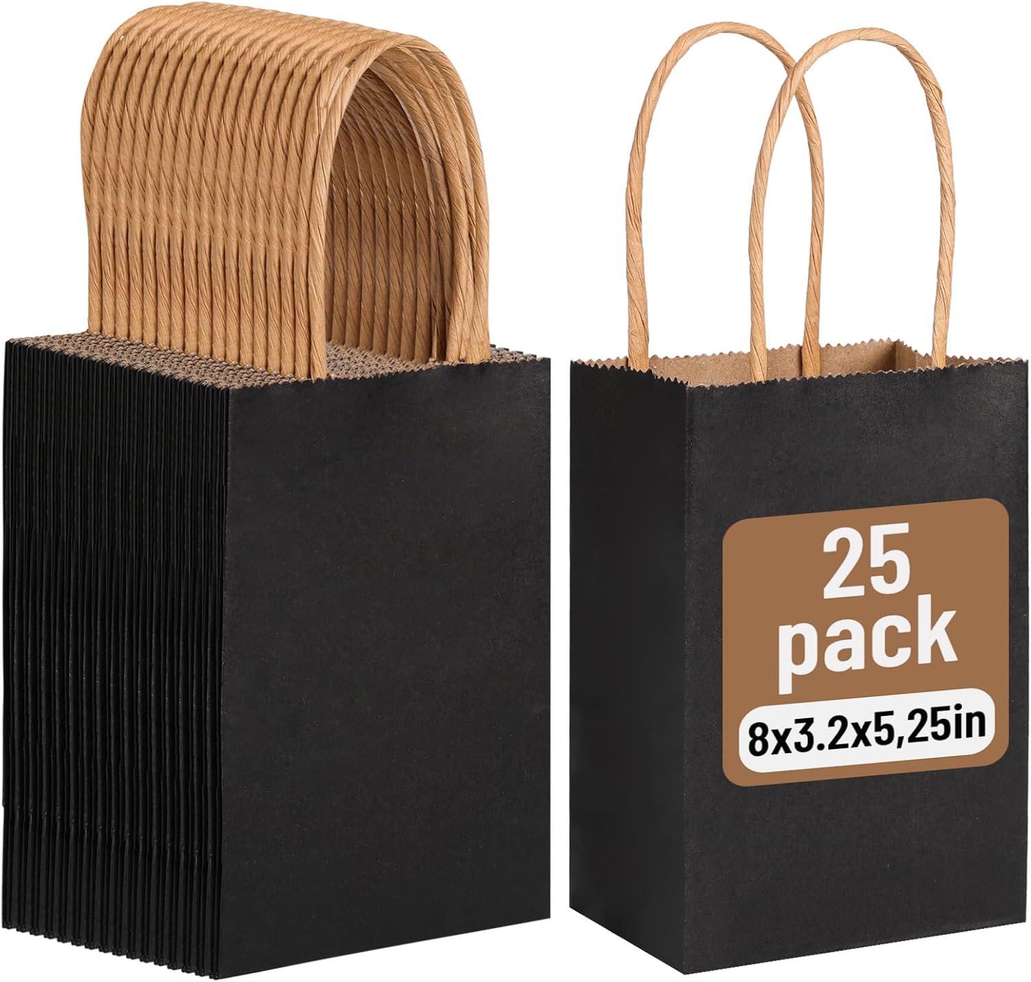 Moretoes 25pcs Black Kraft Gift Bags with Handles