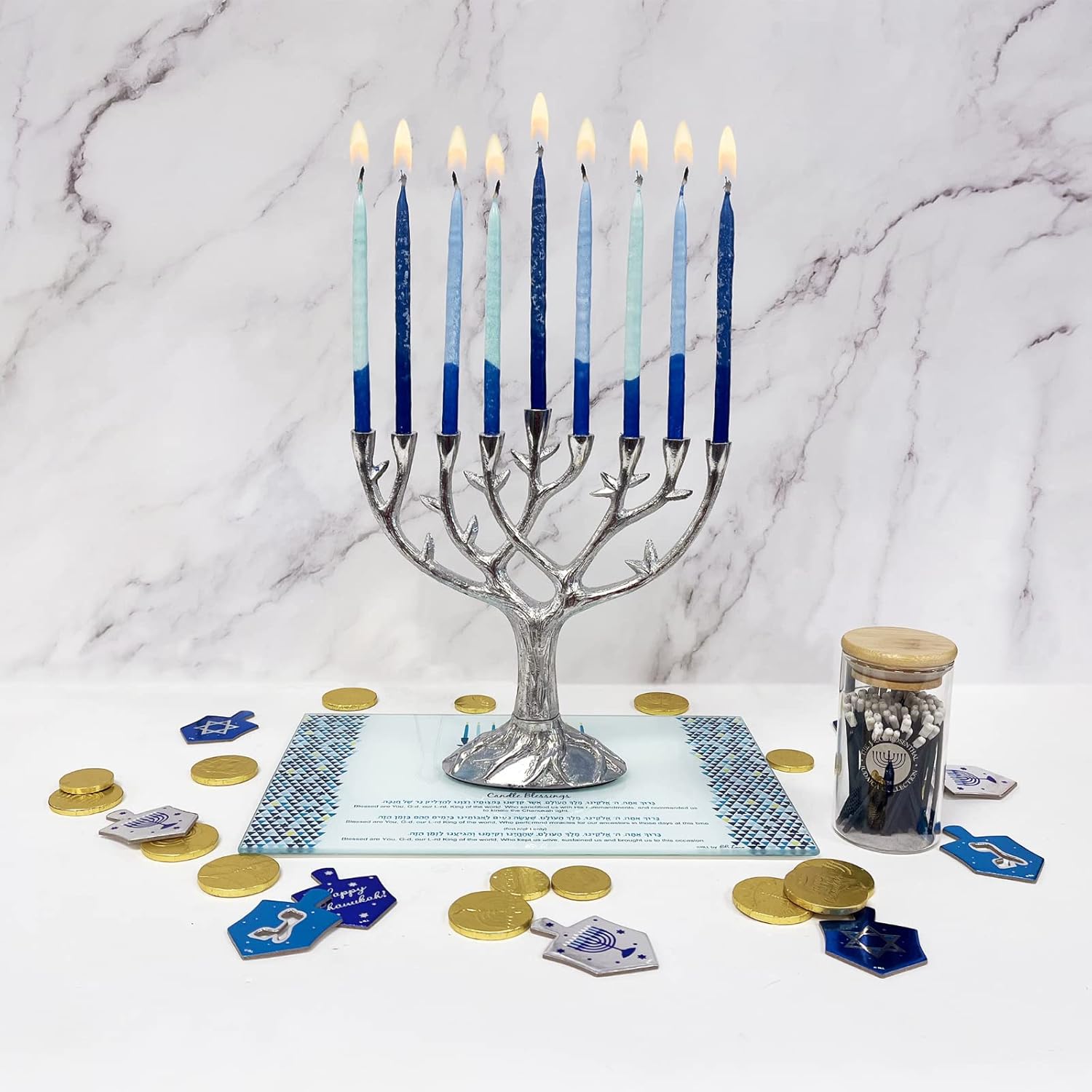 Rite Lite Hanukkah Matches in Glass Container Set of 75