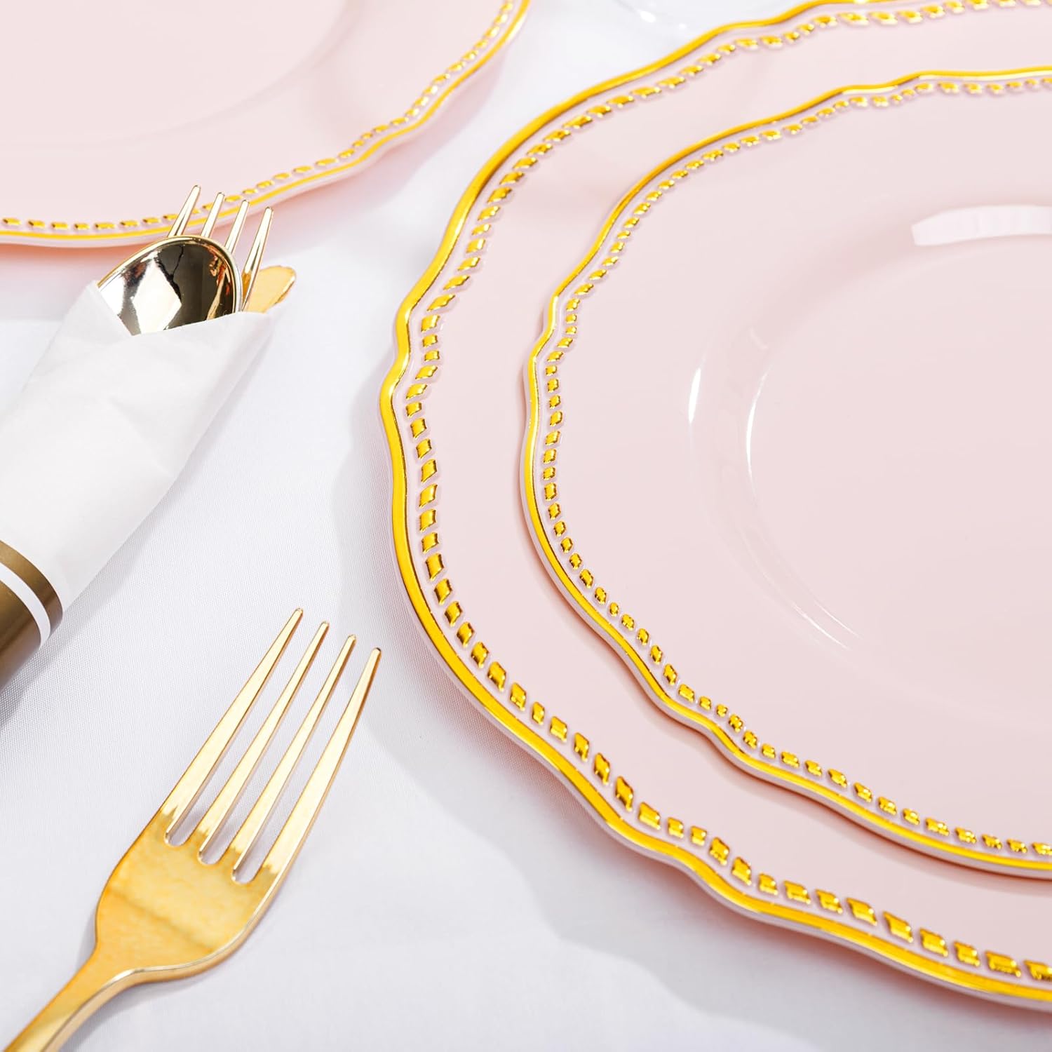 Hioasis 350pcs Pink Gold Plastic Plates Set
