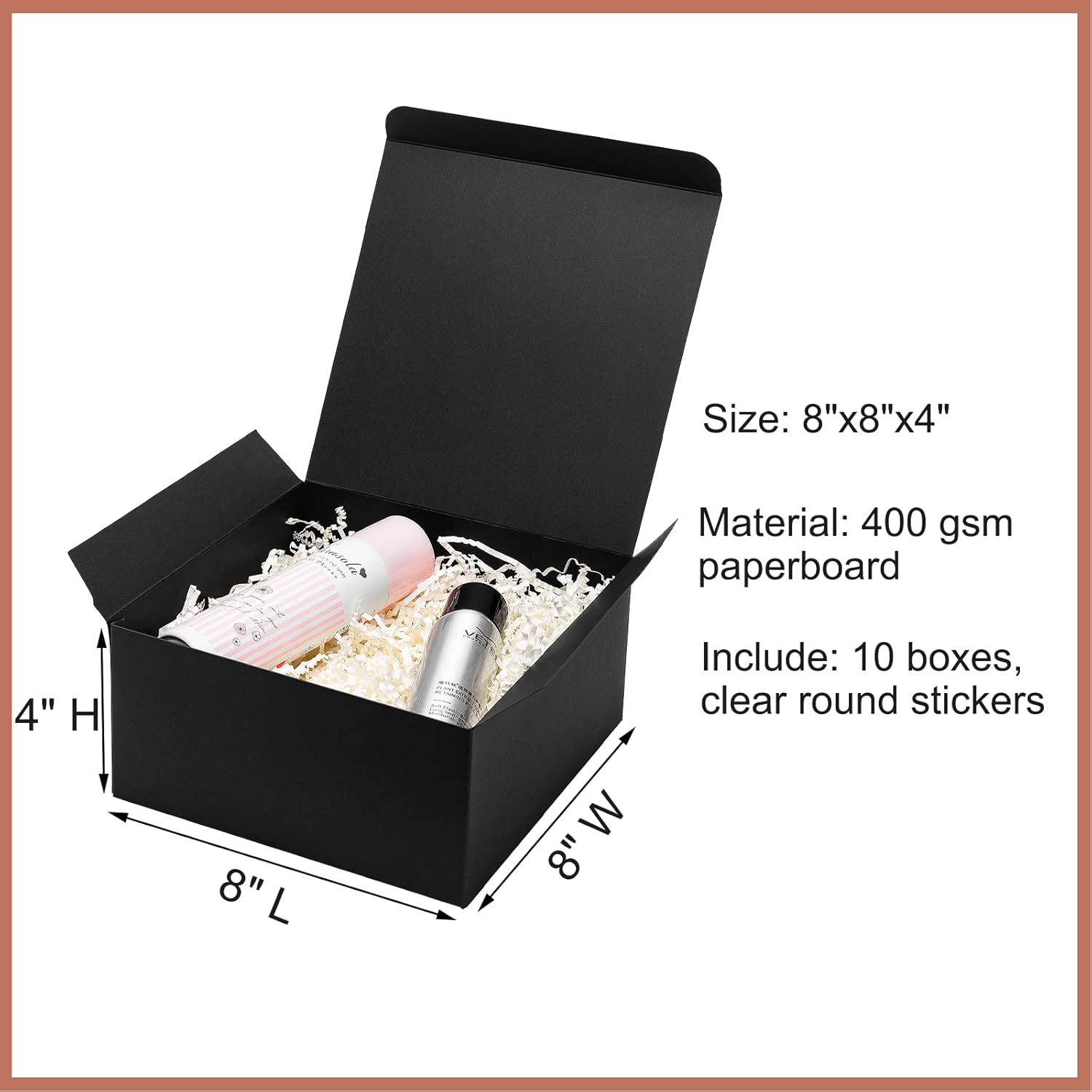 Mcfleet Black Gift Boxes 8x8x4 Inches 10 Pack
