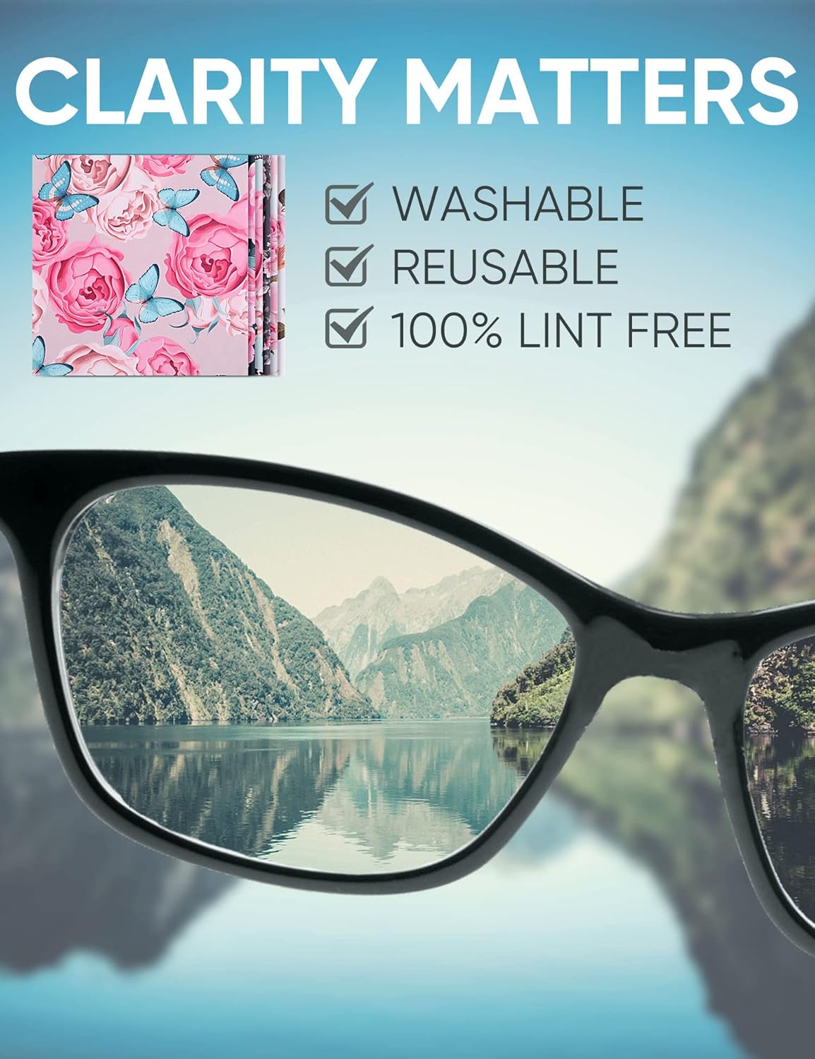 6PCS Thickened Microfiber Glasses Cleaning Cloth with Flower Design
