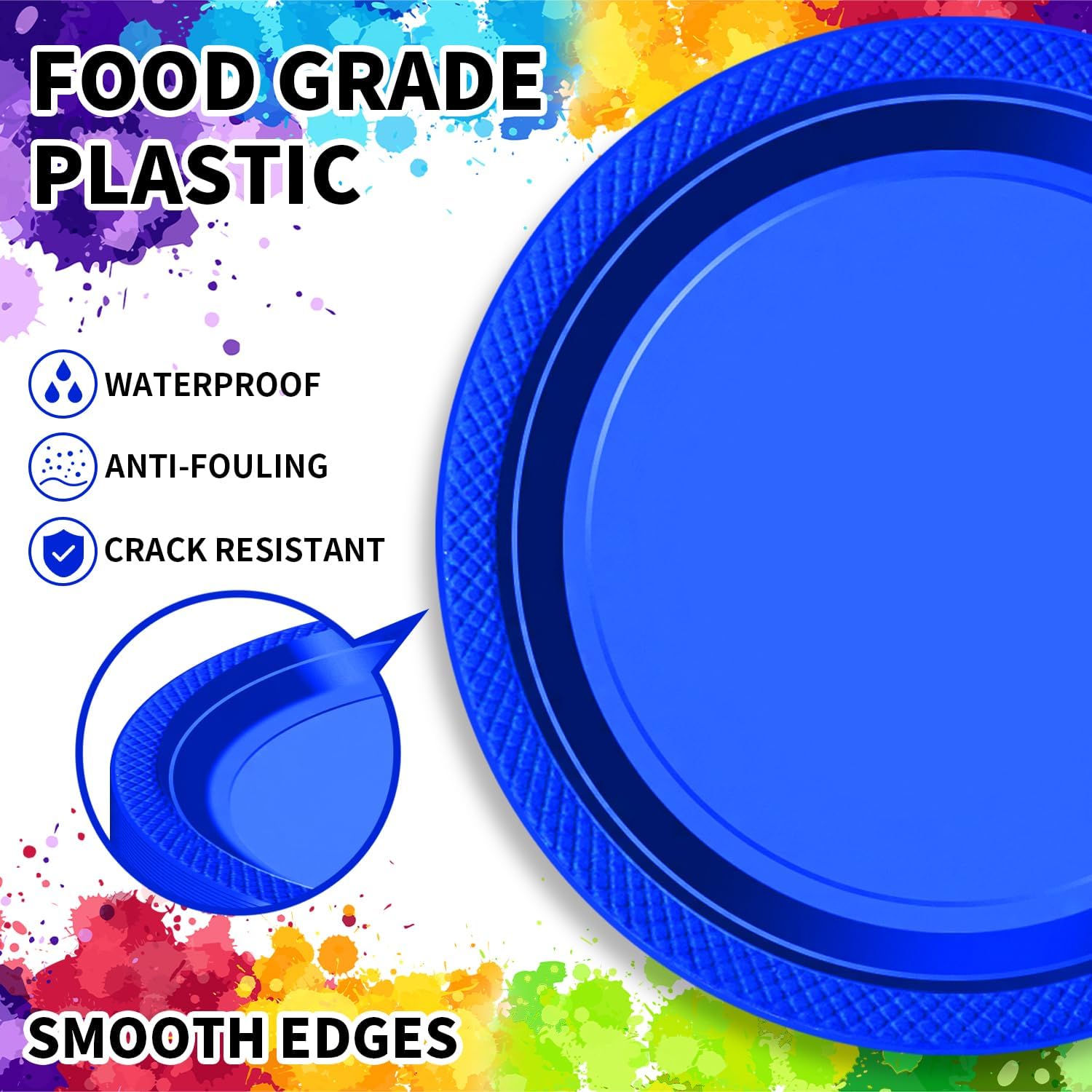 120 PCS Blue Plastic Plates 7 Inch Party Set