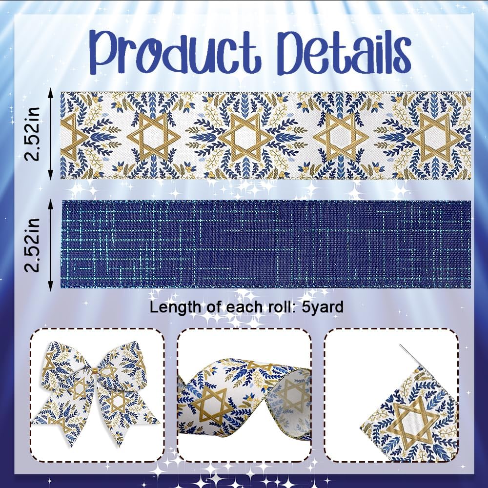 ABTOLS Hanukkah Ribbons 2 Rolls 10 Yards Star of David