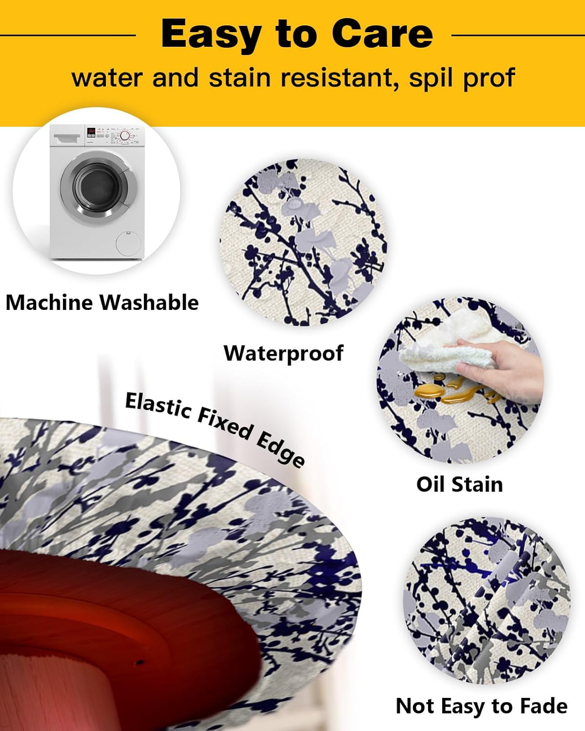 Gradient Branches Round Waterproof Table Cover Fitted Tablecloth