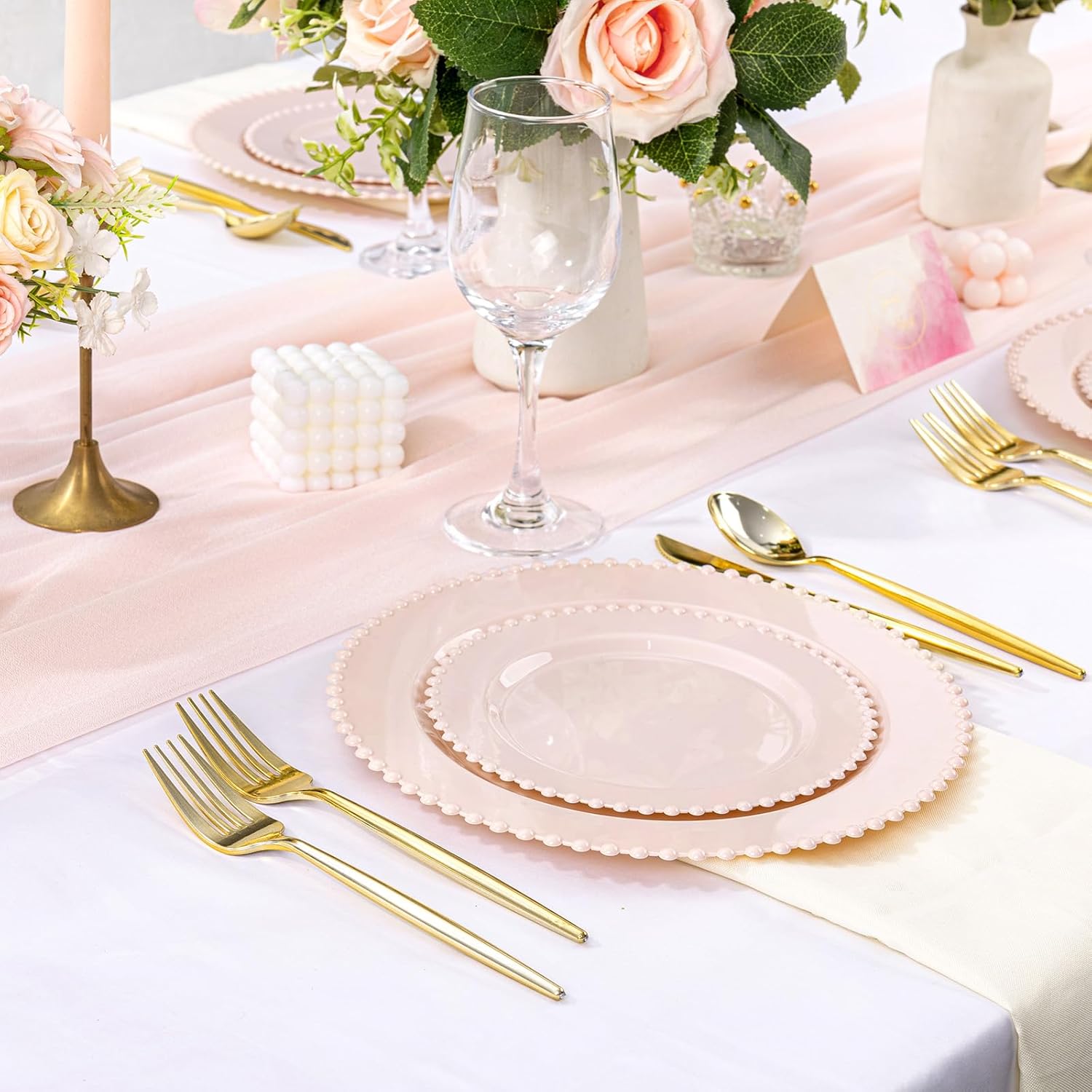 U-QE 60PCS Pink Plastic Plates for Parties and Events