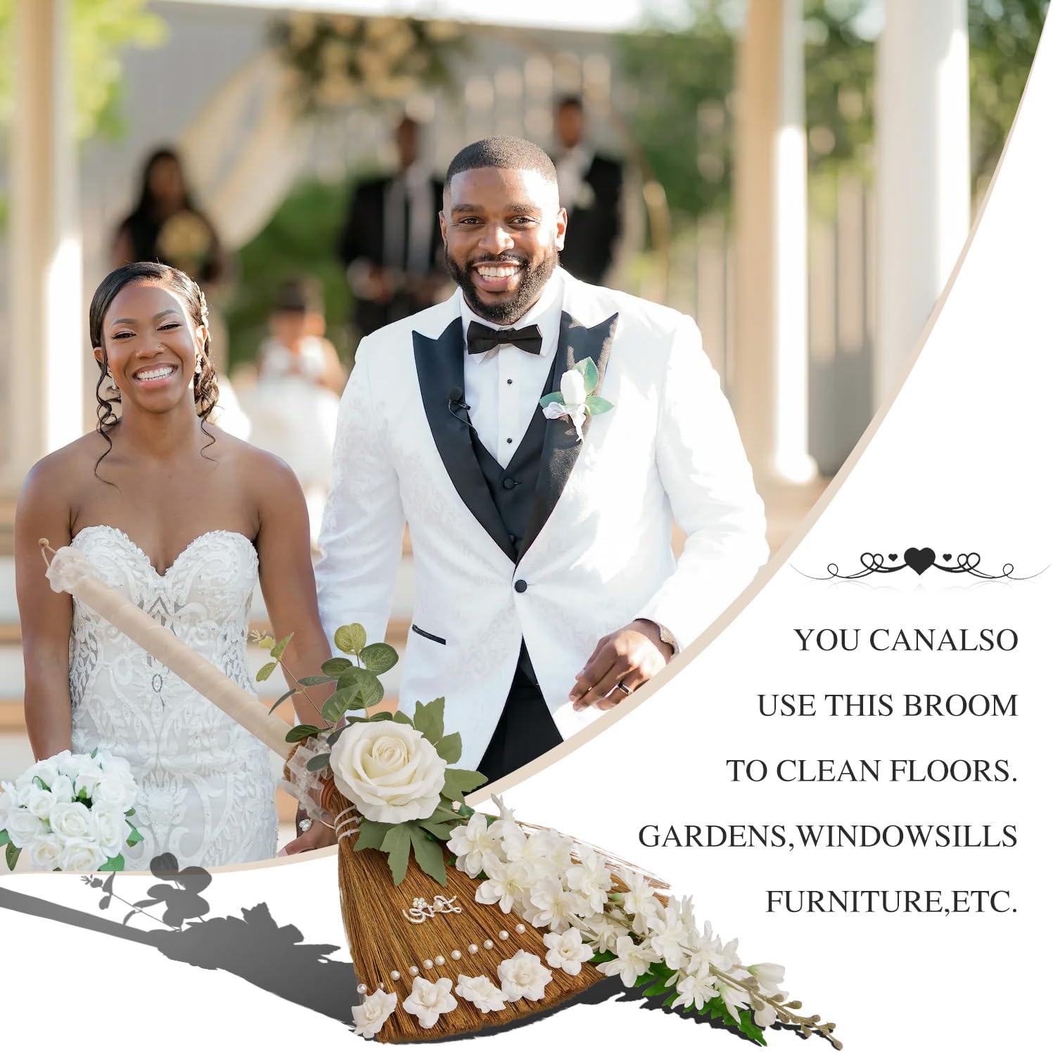 Yiytrees Wedding Broom DIY Kit with Artificial Roses and Ribbons