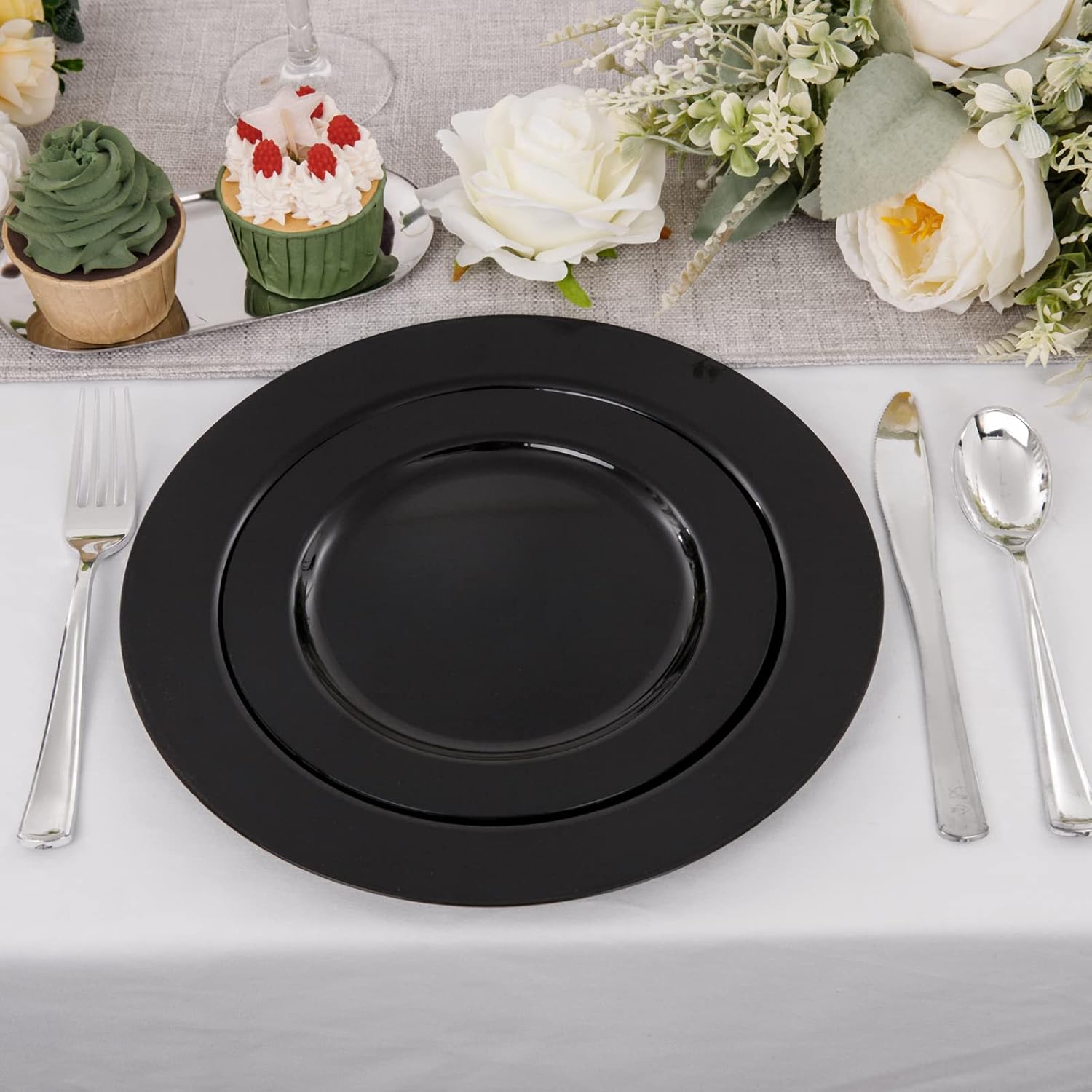 FLOWERCAT 60PCS Heavy Duty Black Disposable Plates