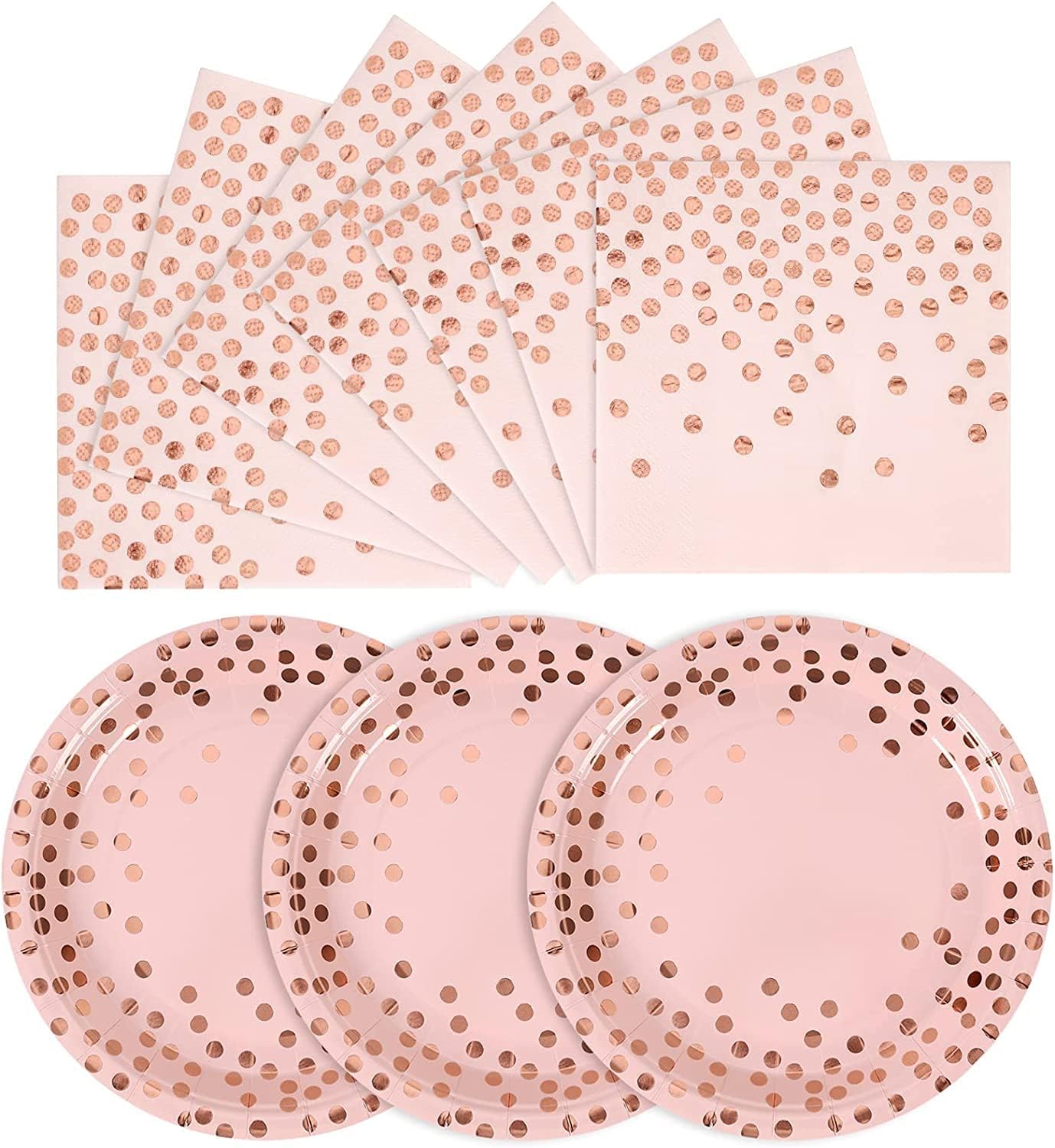CENLBJ Pink and Rose Gold Paper Plates 50 Pack