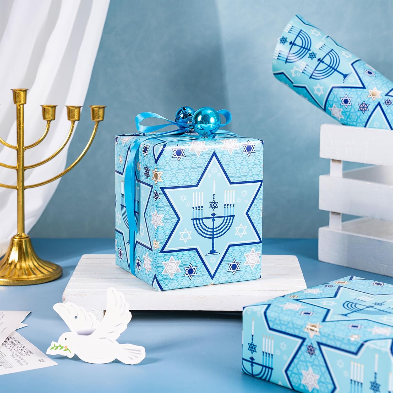 RUSPEPA Hanukkah Wrapping Paper Jumbo Roll 24x100ft