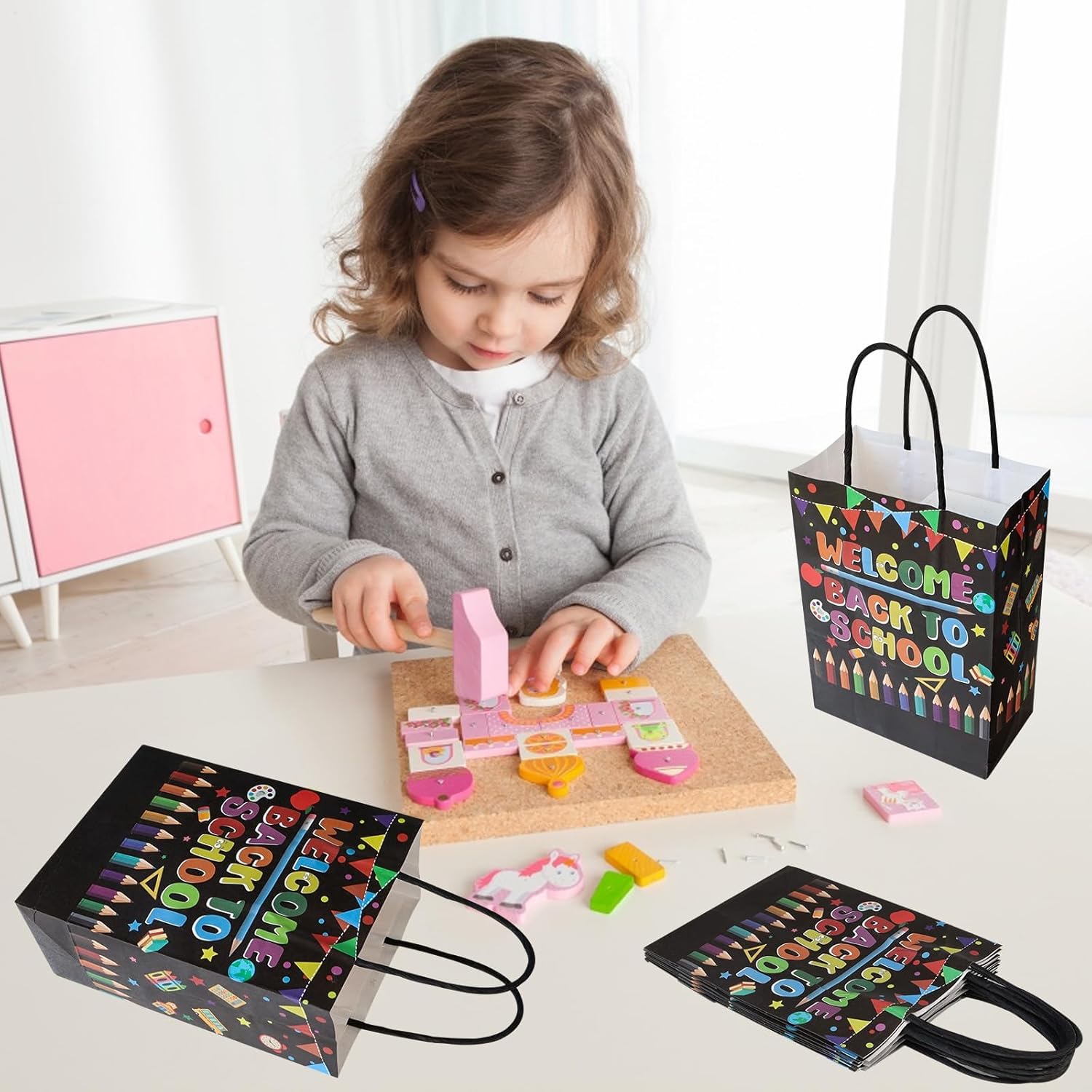 24 Pieces Back to School Kraft Paper Bags with Handles