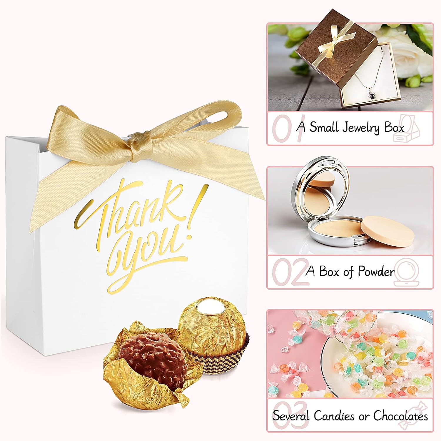 60 Pack Mini Thank You Gift Bags with Gold Foil Print