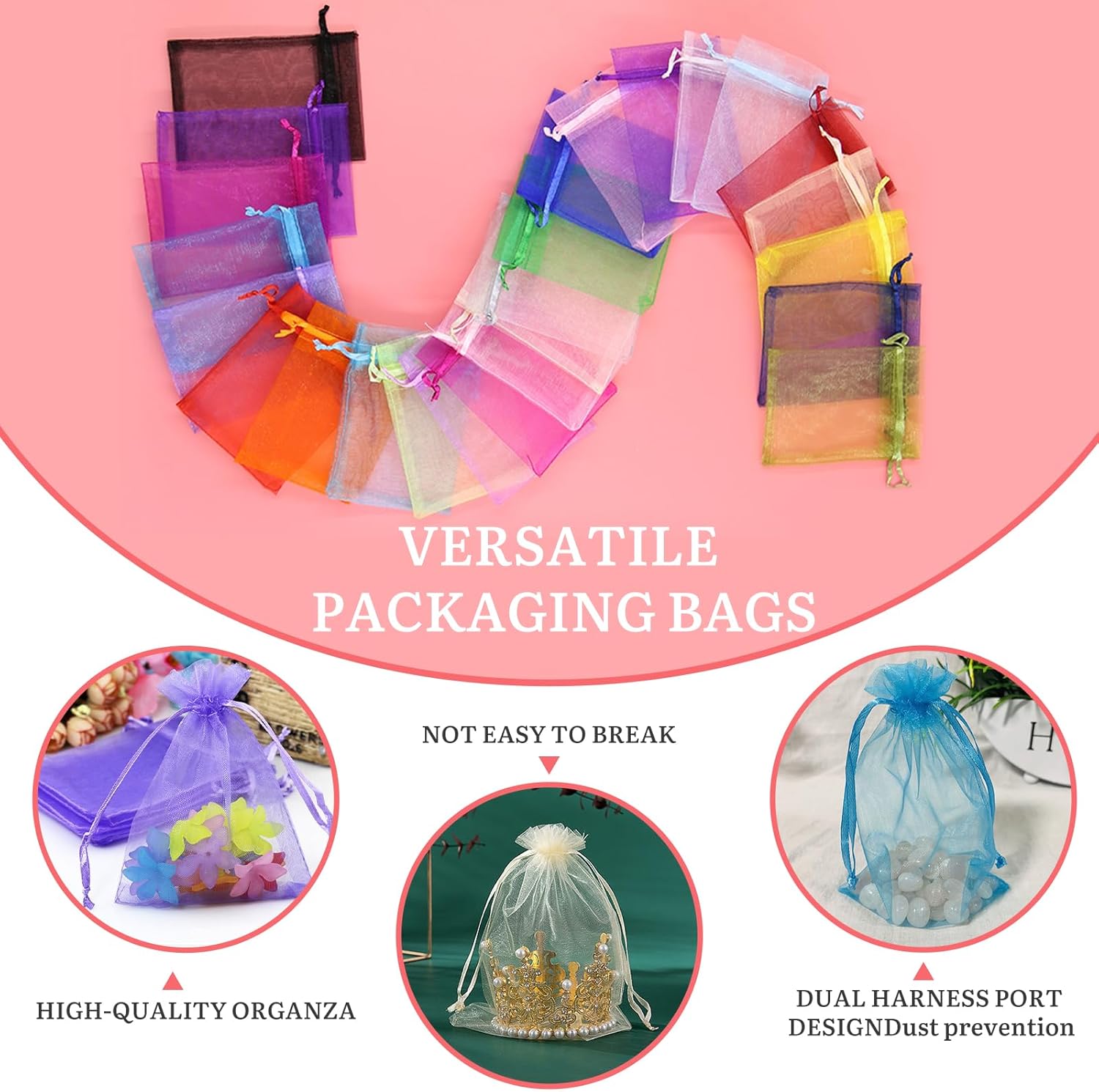 100PCS Sheer Organza Bags With Drawstring for Wedding and Party Favor