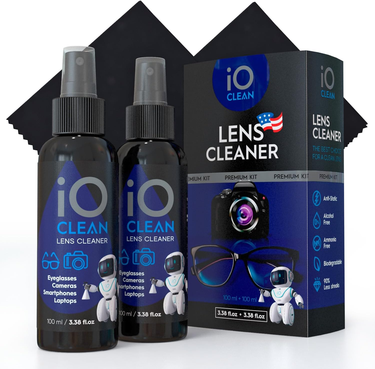 iO CLEAN Eyeglass Lens Cleaner Kit 338oz338oz2 Cloths