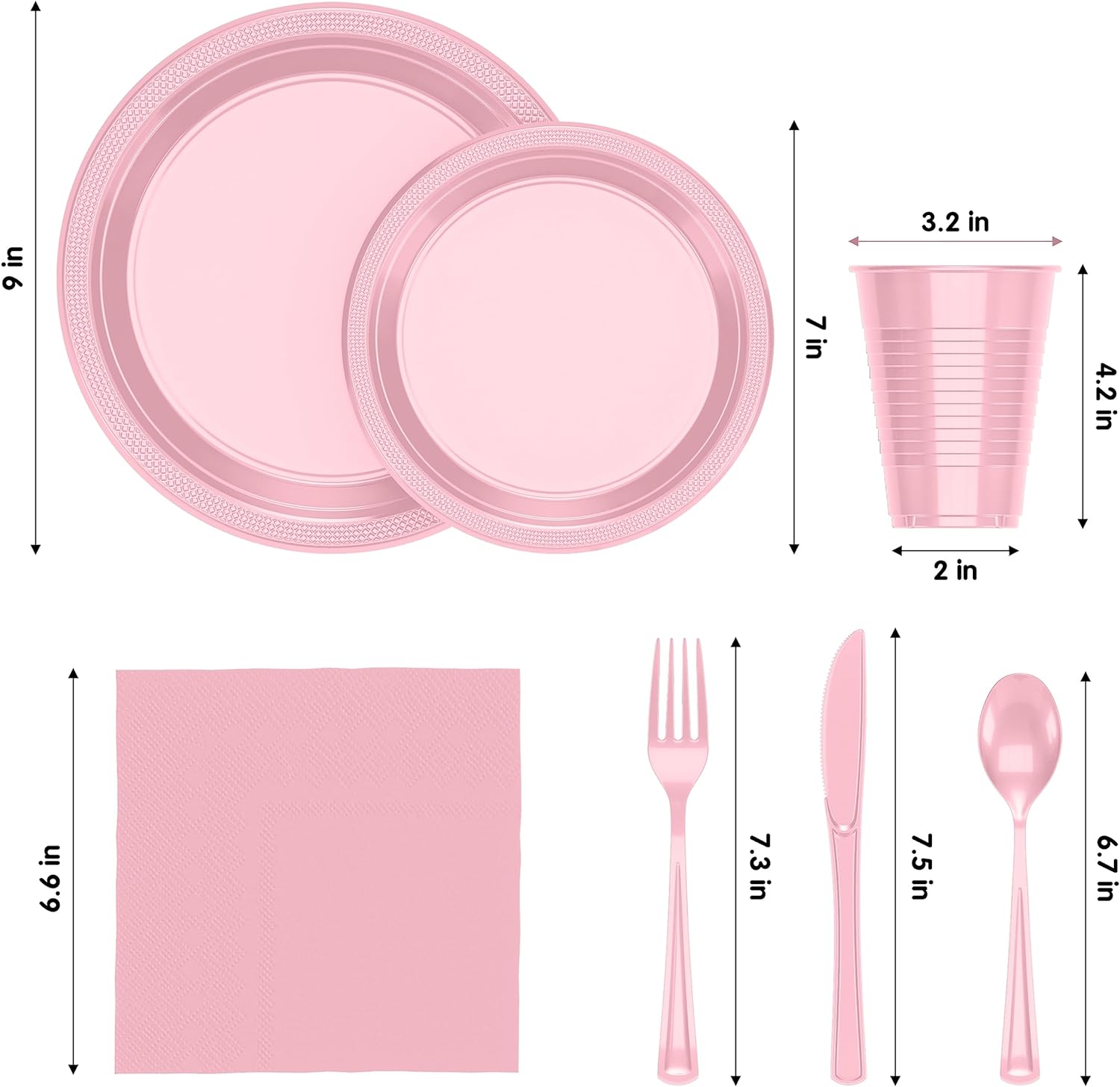 350 Pcs Pink Plastic Plates Set for Parties