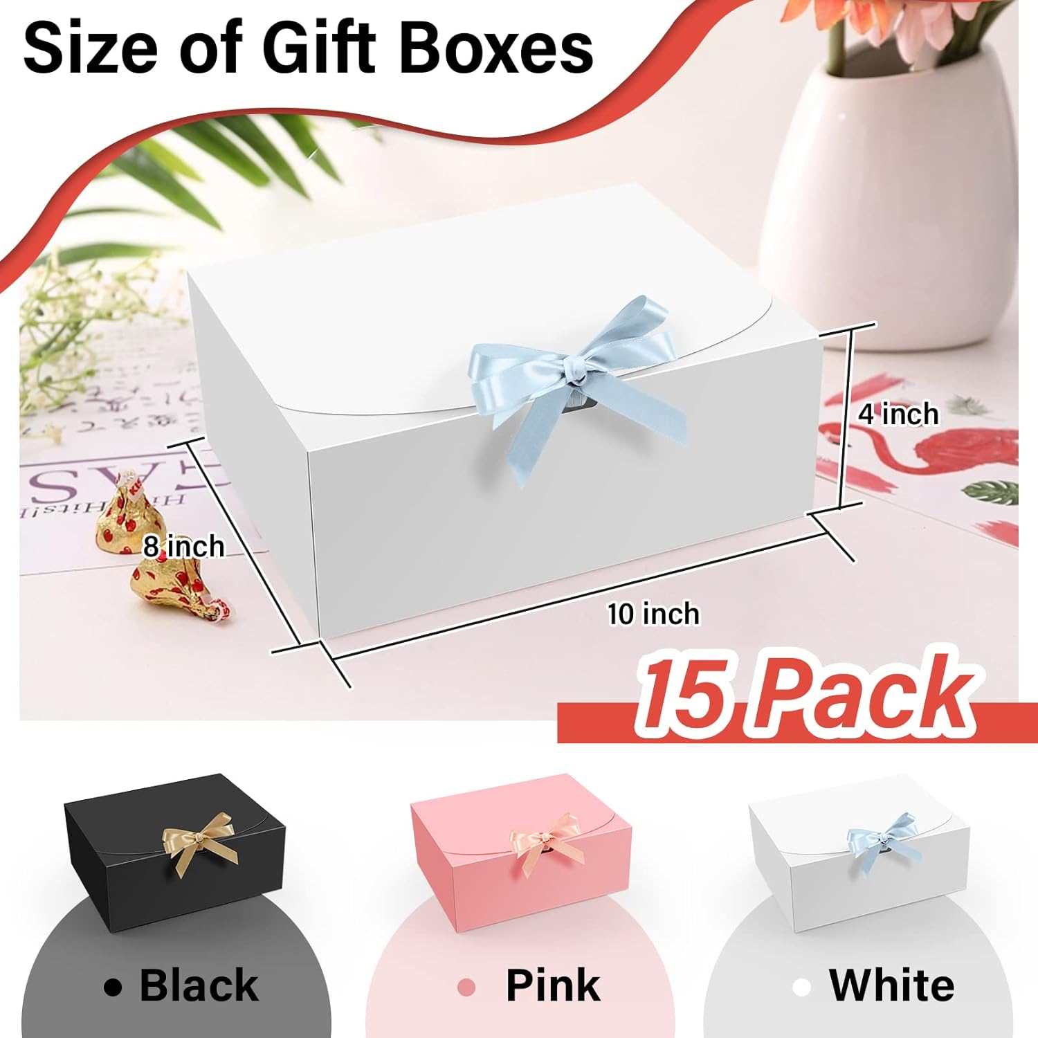 PEKGRIL 15pcs Gift Boxes with Lids White 10x8x4 Inch