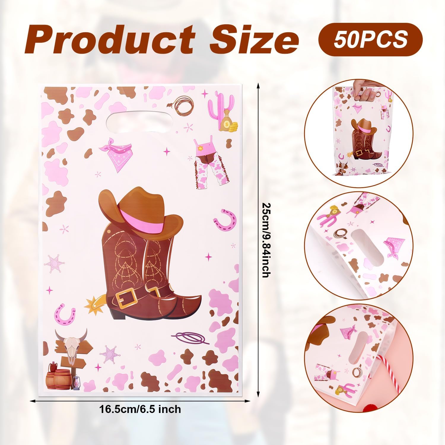 50pcs Cowboy Gift Bags Western Theme Party Favor Wraps