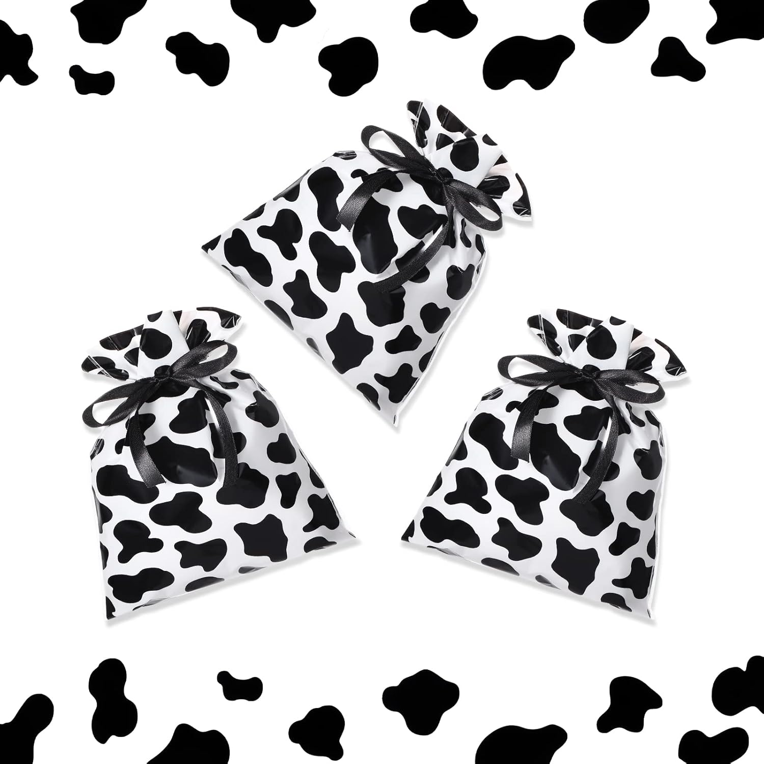 Tinlade 60 Piece 6x9 Inch Cow Cellophane Bags with 25 Yard Ribbon