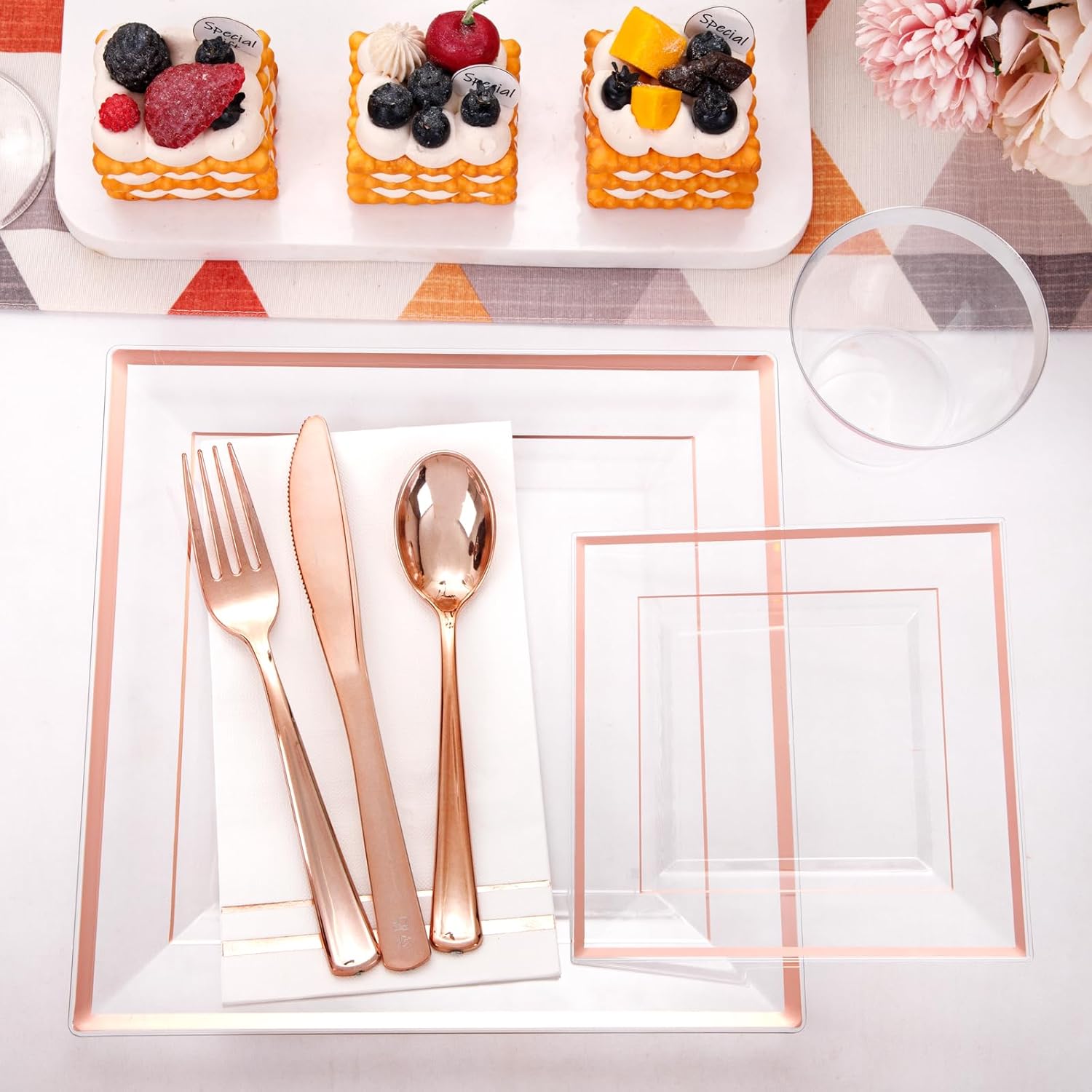Festiva 350Pcs Rose Gold Plastic Plates Set for 50 Guests