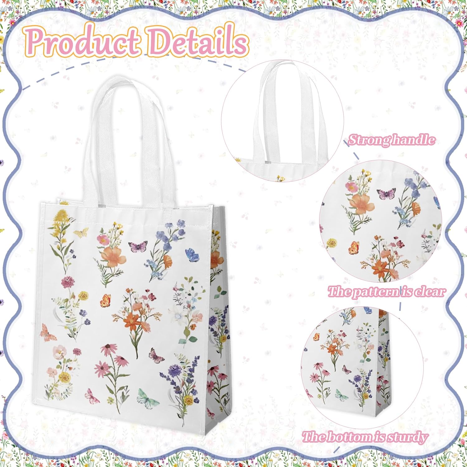 Delaimastor 20pcs Wildflower Gift Bags Reusable Tote Bags with Handles