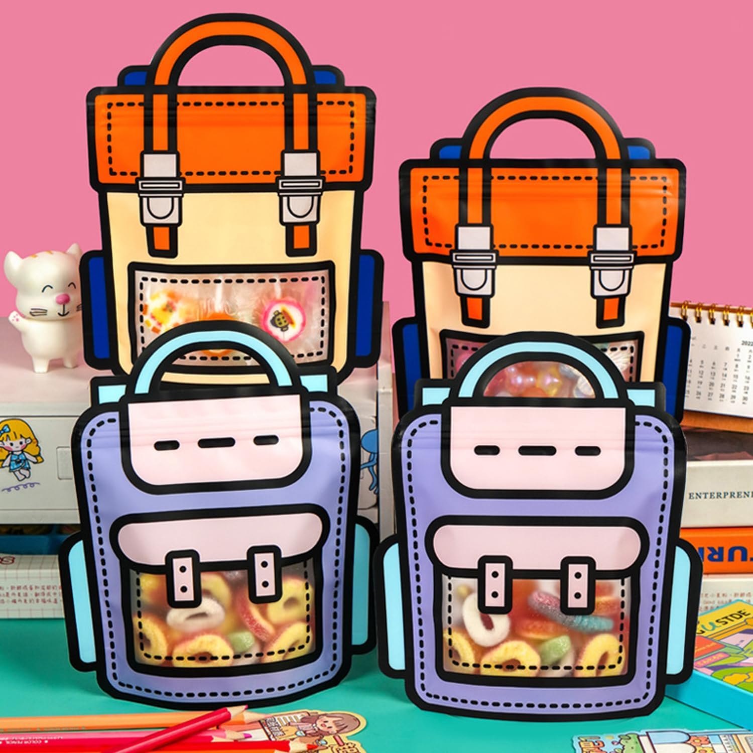 30 Pack Cartoon Gift Bags with Handle Reusable Ziplock