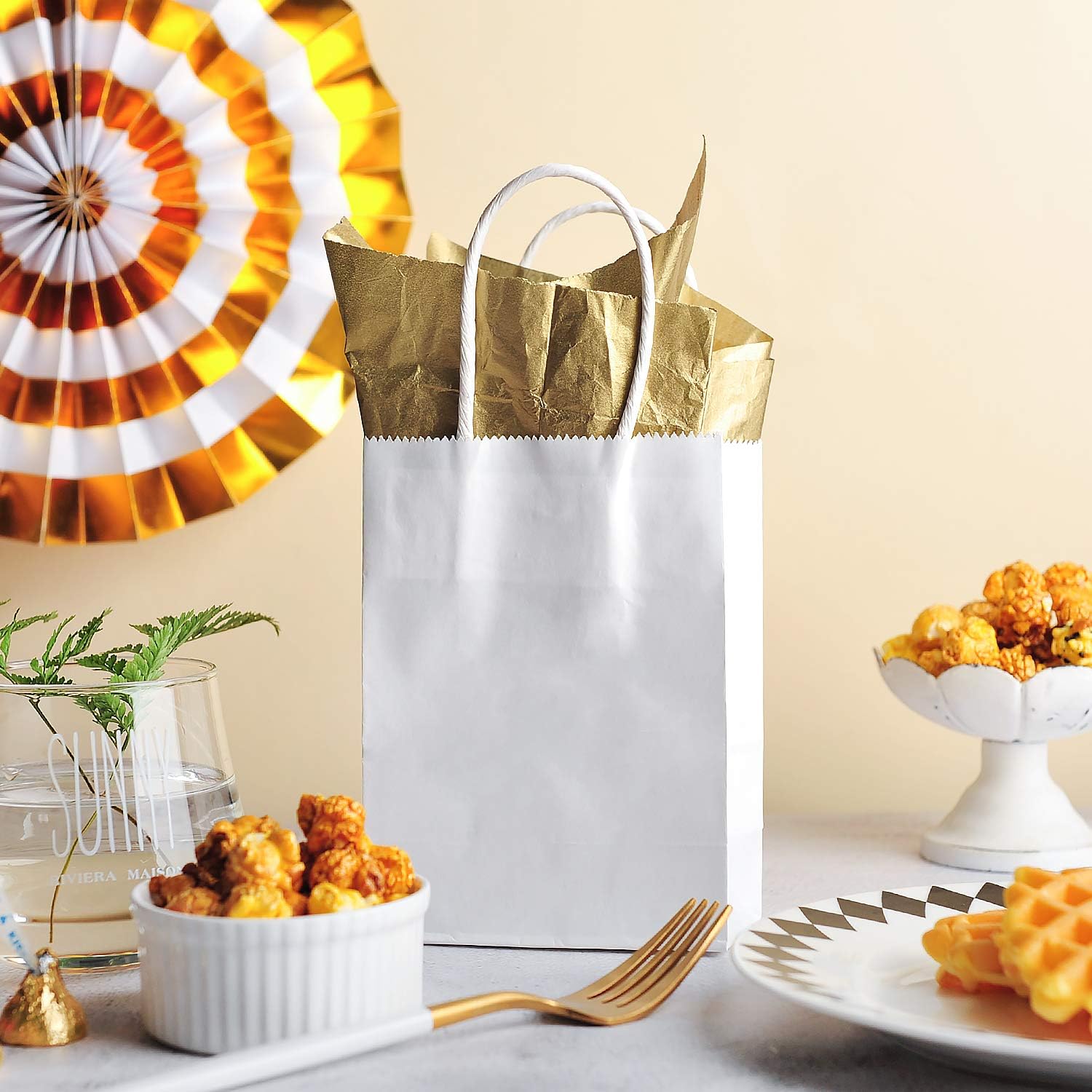 AWELL Mini White Paper Gift Bags with Handle Pack of 24
