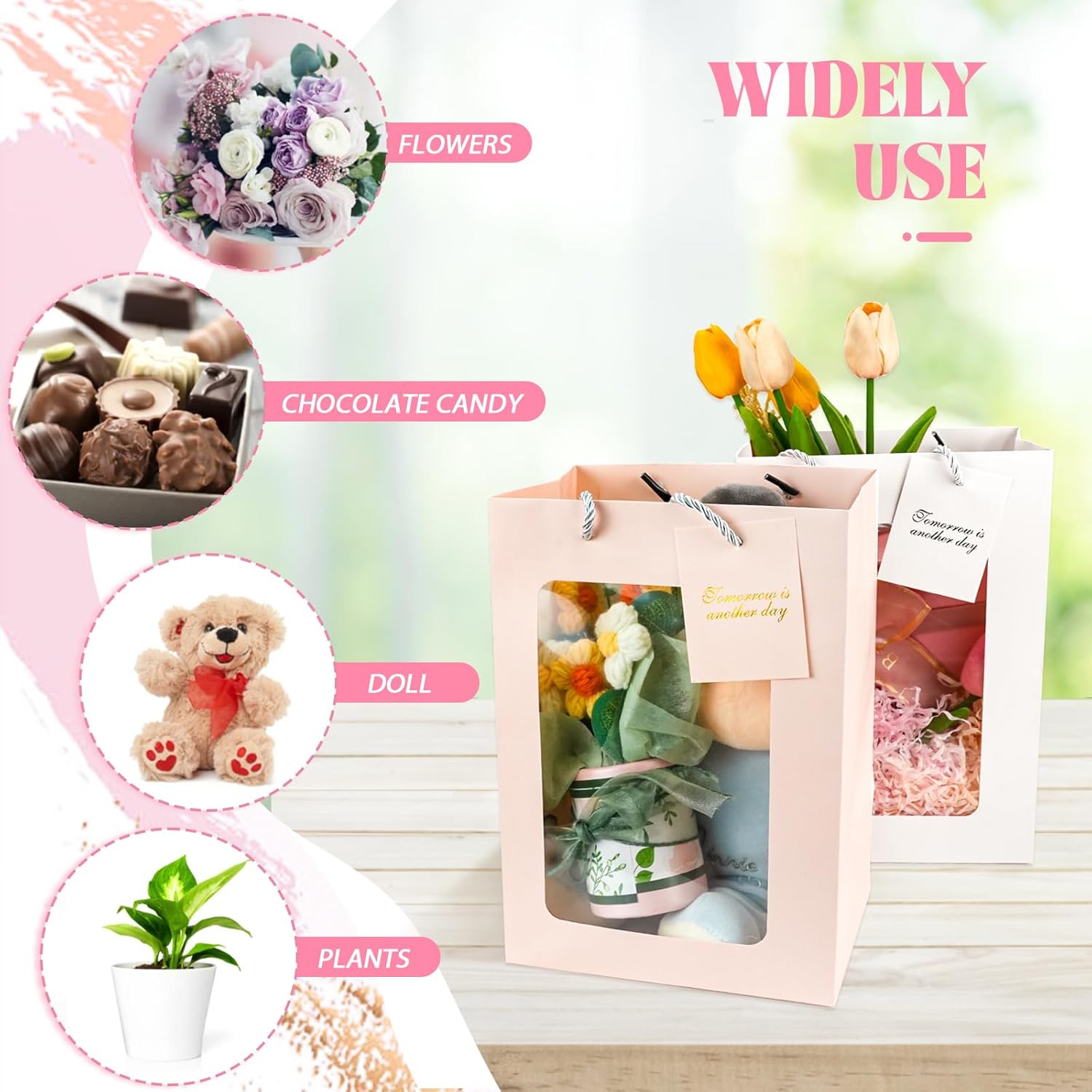 50PCS White Gift Bags with Handles and Clear Window