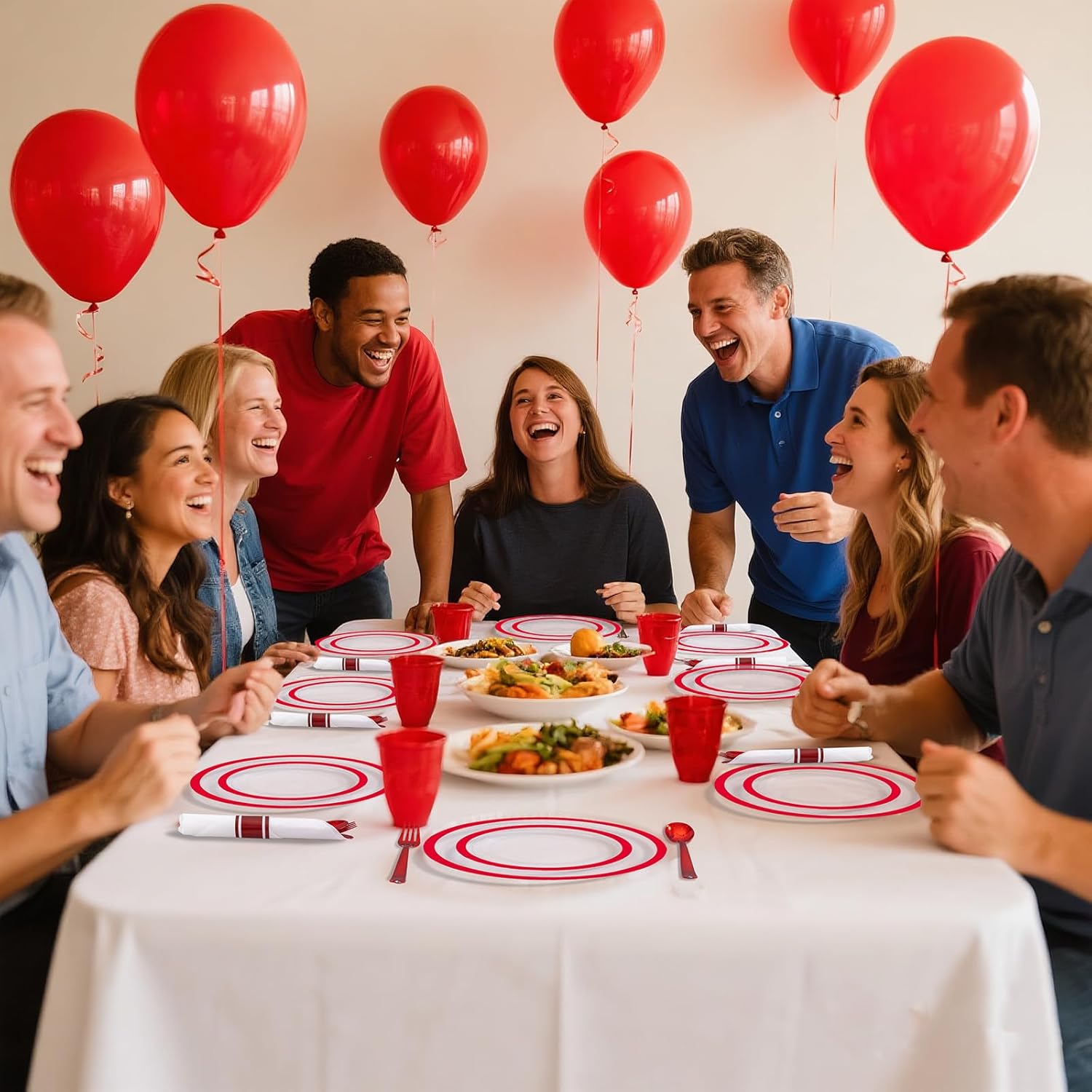 I00000 350 Pcs Clear Red Plastic Plates Set for Wedding Party