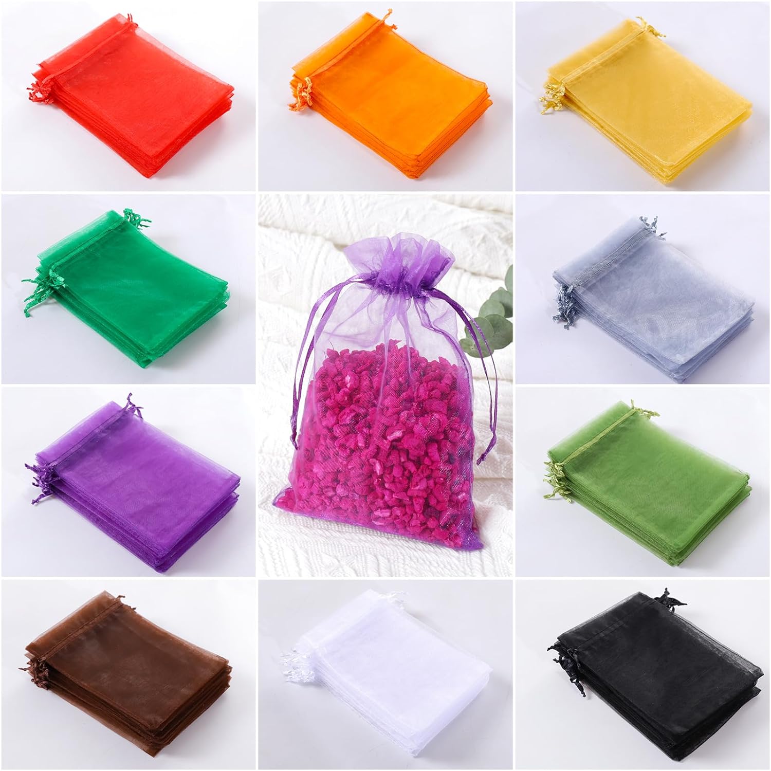 Hopttreely 100PCS Sheer Organza Drawstring Bags