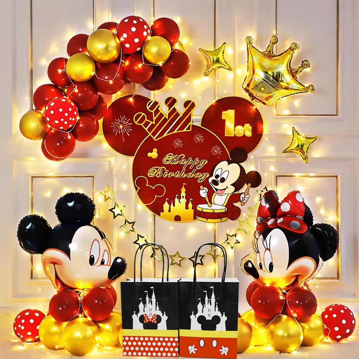 MOAXMOA Mickey Mouse Theme Treat Bags with Handles - 12PCS