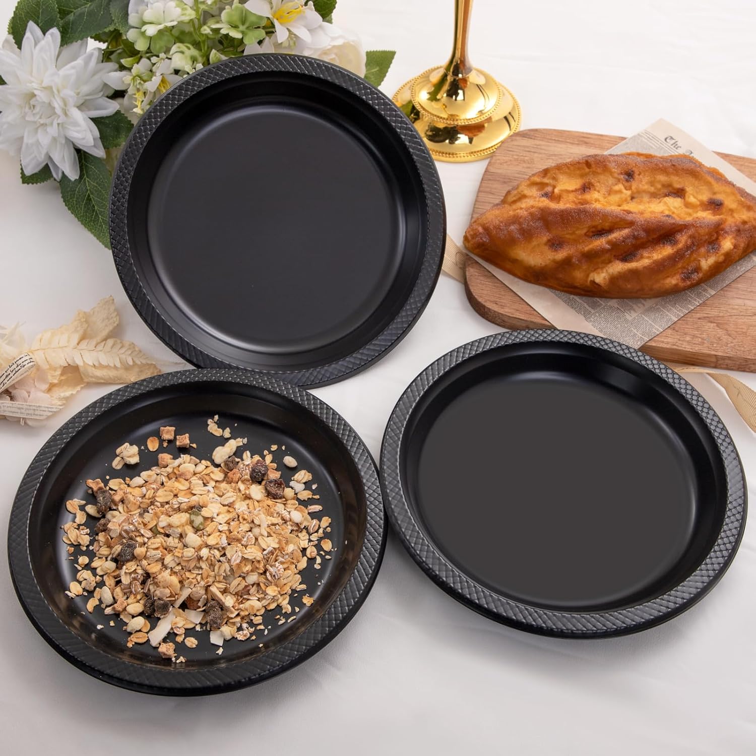 WELLIFE 9 Inch Black Plastic Plates 150 Count