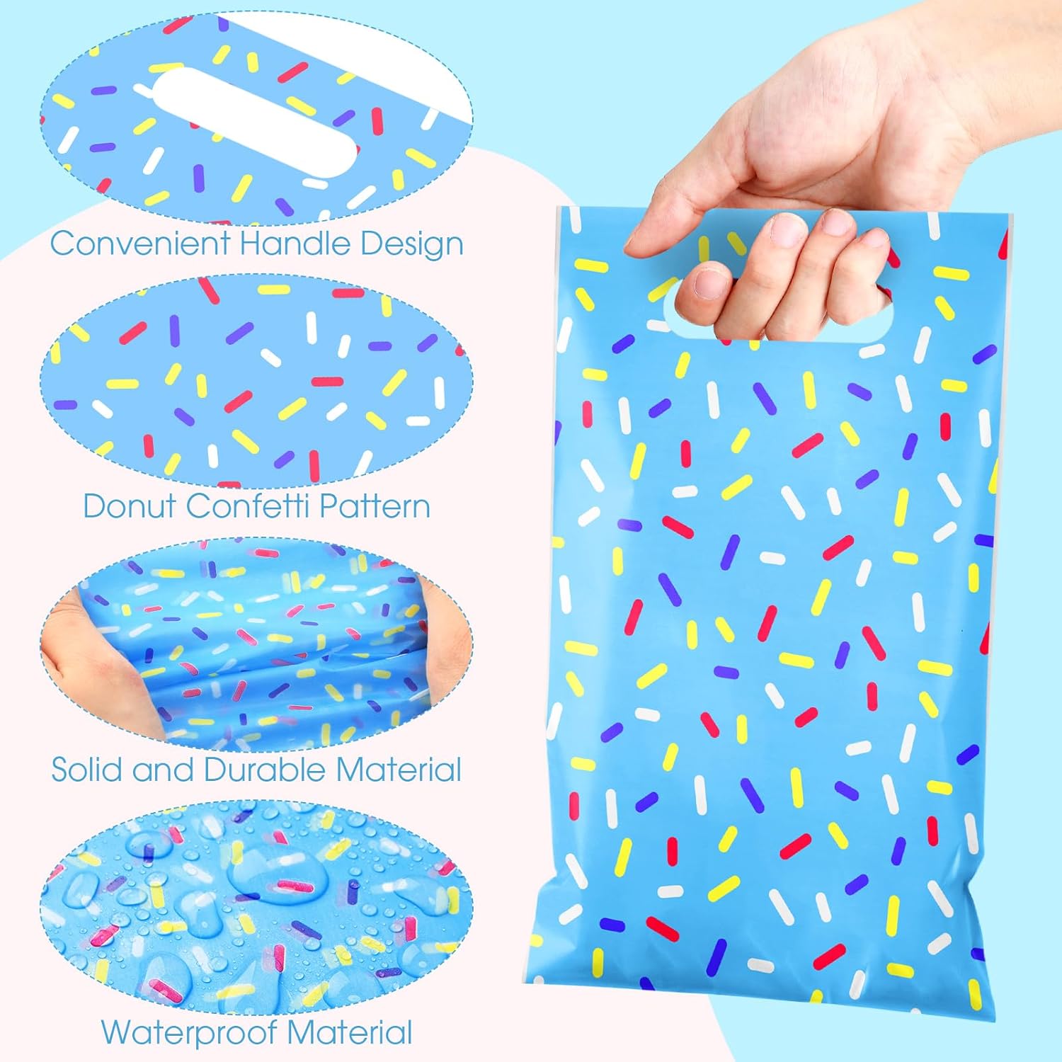 Sweetude 48 Plastic Donut Confetti Gift Bags with Handle