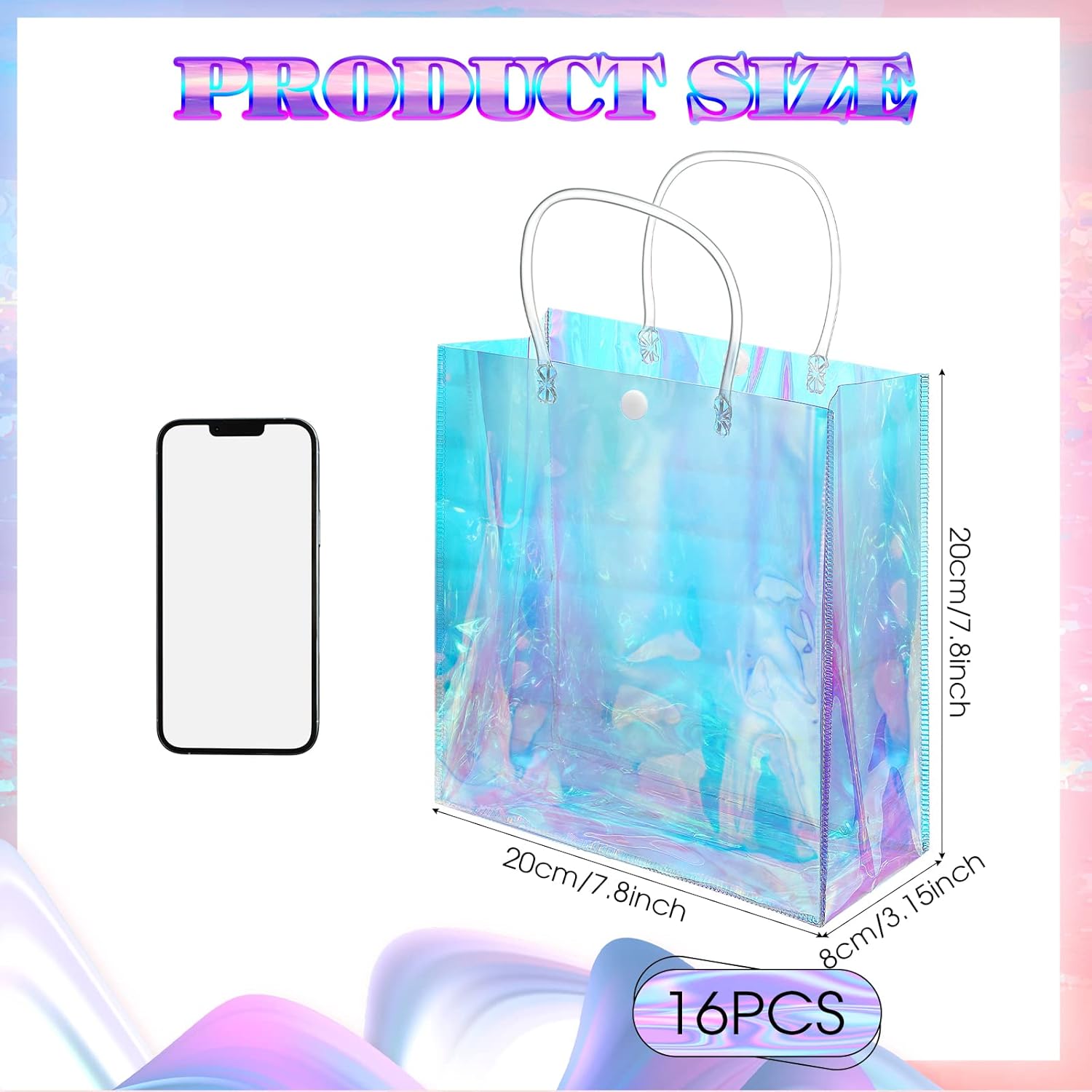 Sherr 16 Pcs Iridescent Holographic Gift Bags with Handles