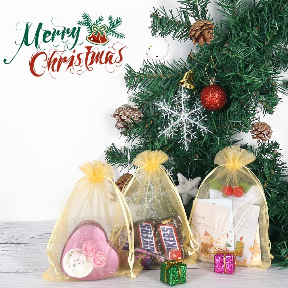 HRX Package 100pcs Gold Organza Drawstring Bags