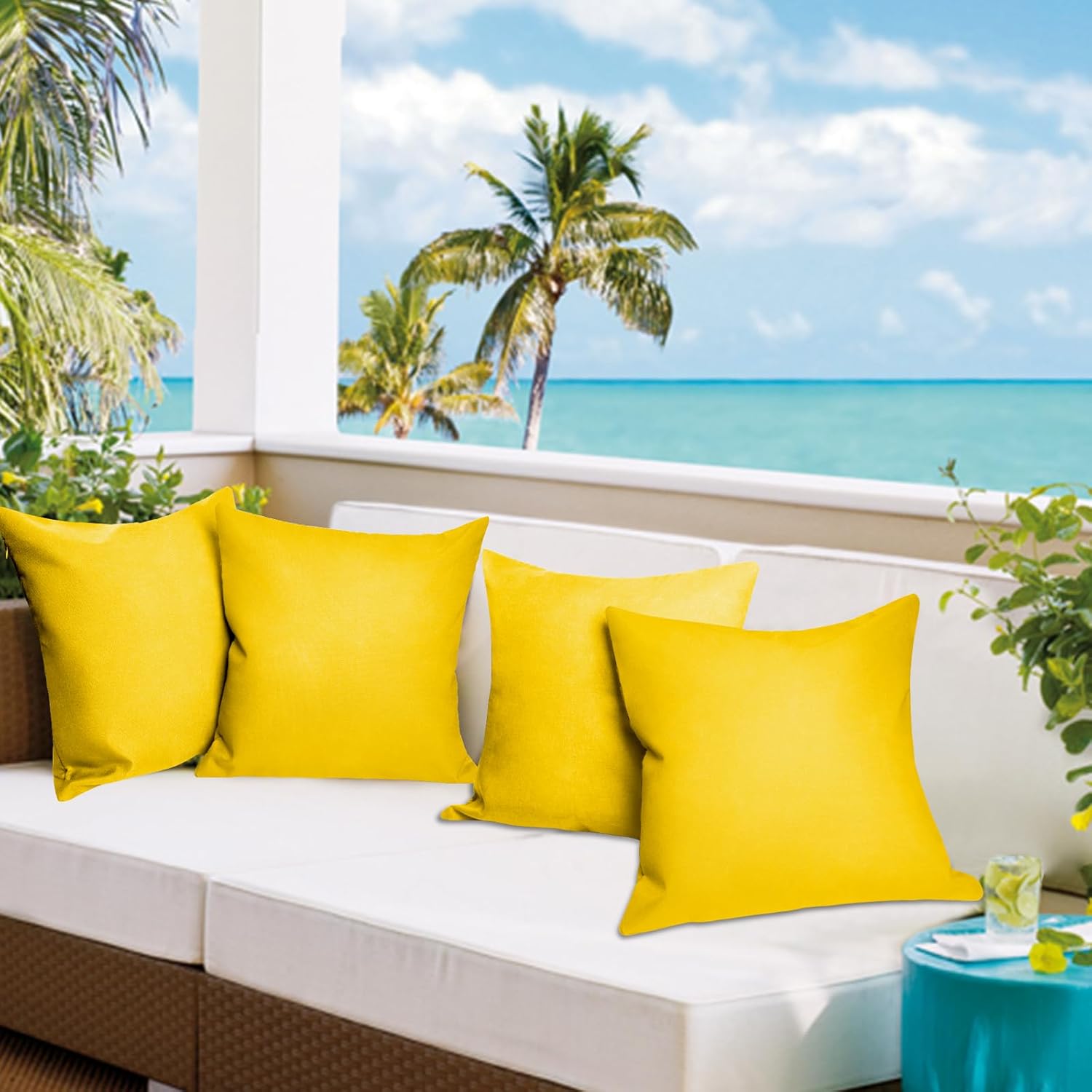 Pack of 4 Waterproof Square Throw Pillow Covers for Patio