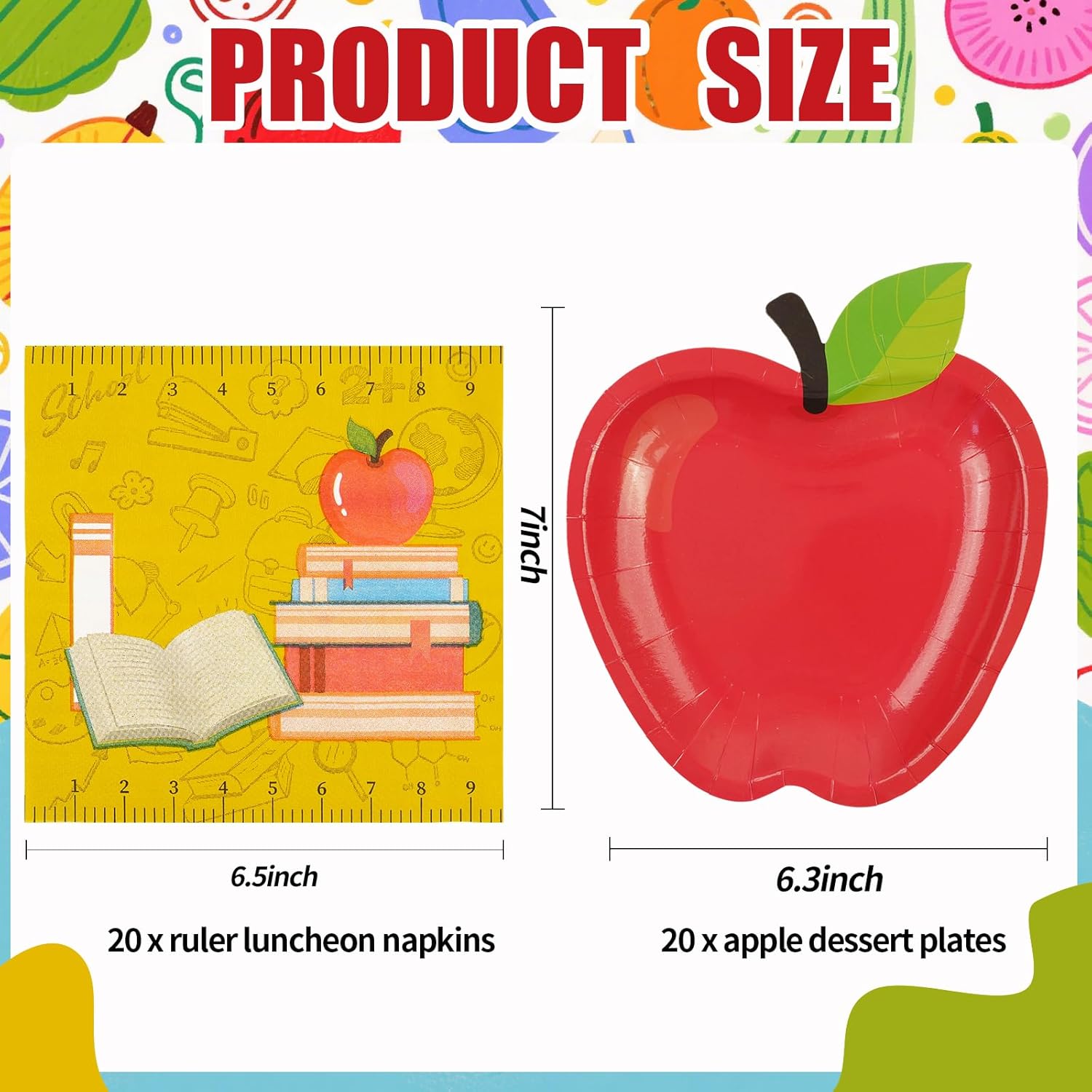 40 PCS Back to School Apple Plates and Napkins Set