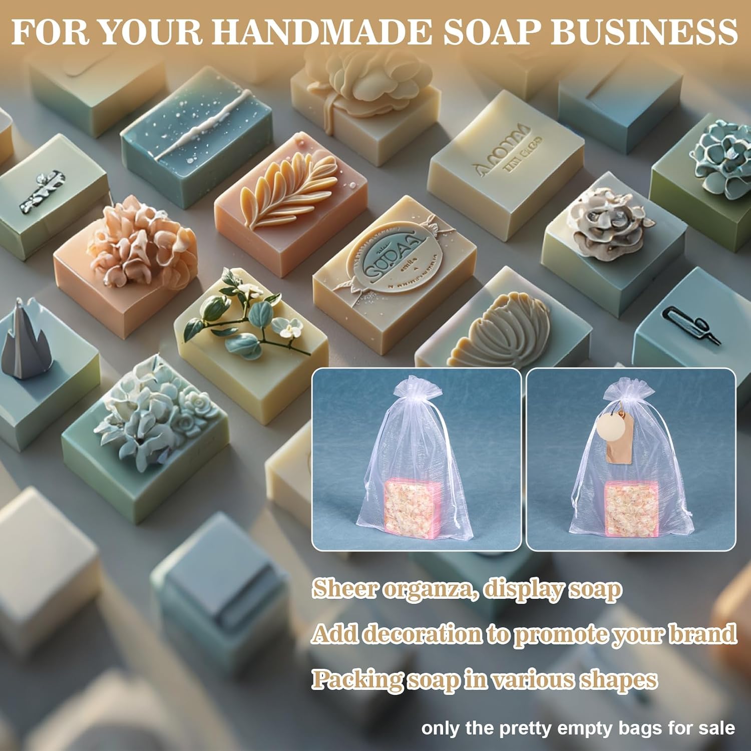 Sukh 50 Organza Soap Bags 5x7 Inches White