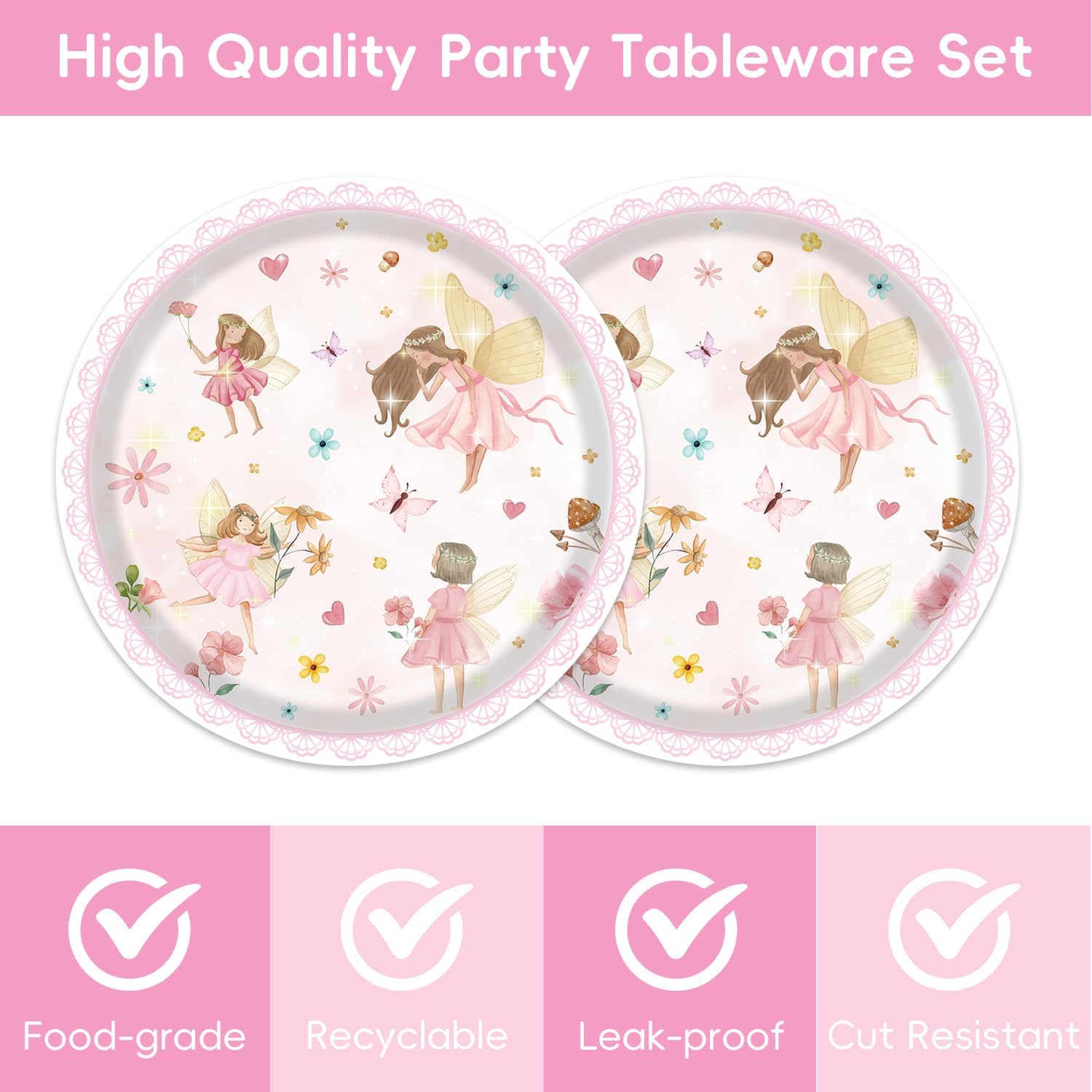 40Pcs Fairy Themed Paper Plates Napkins Party Set