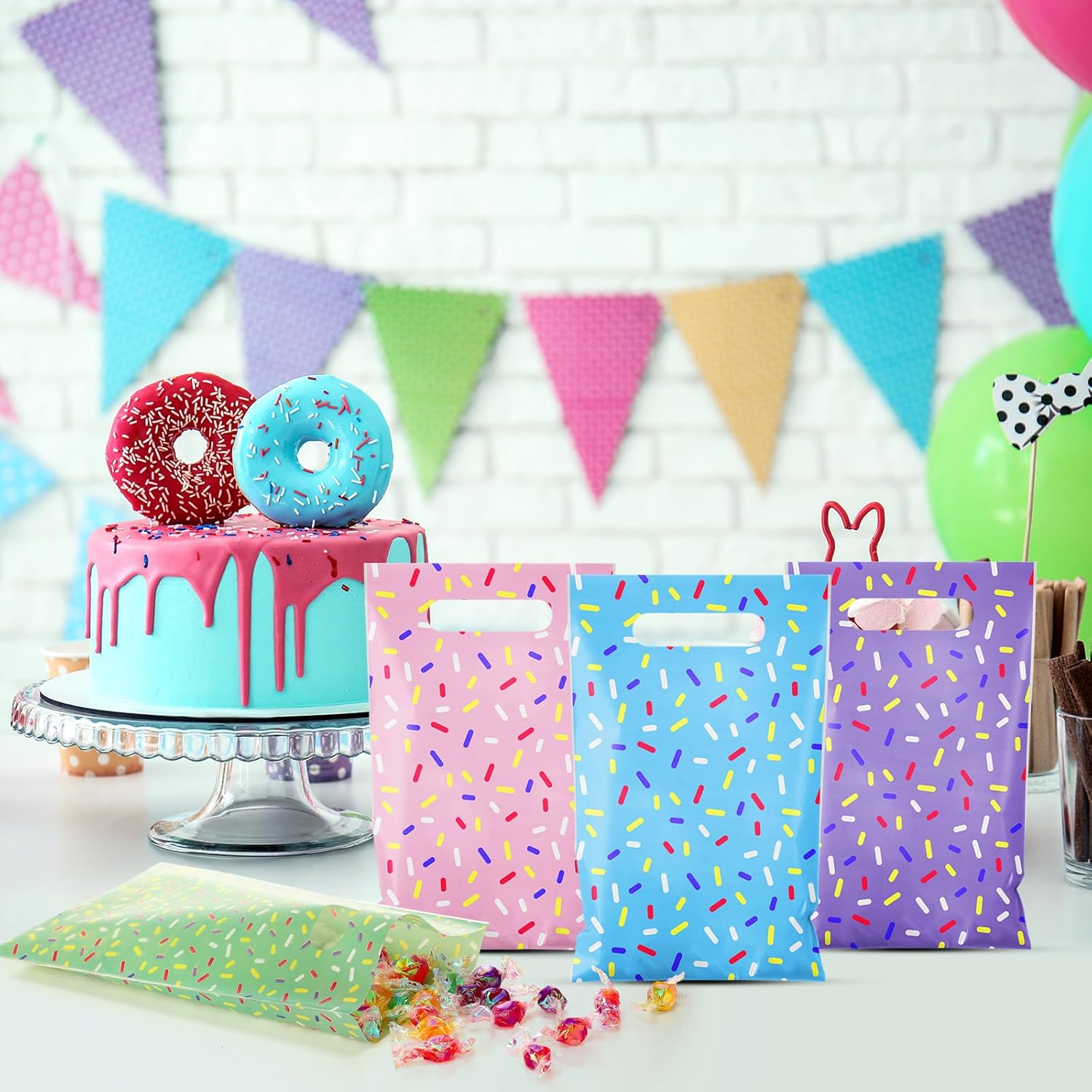 Sweetude 48 Plastic Donut Confetti Gift Bags with Handle