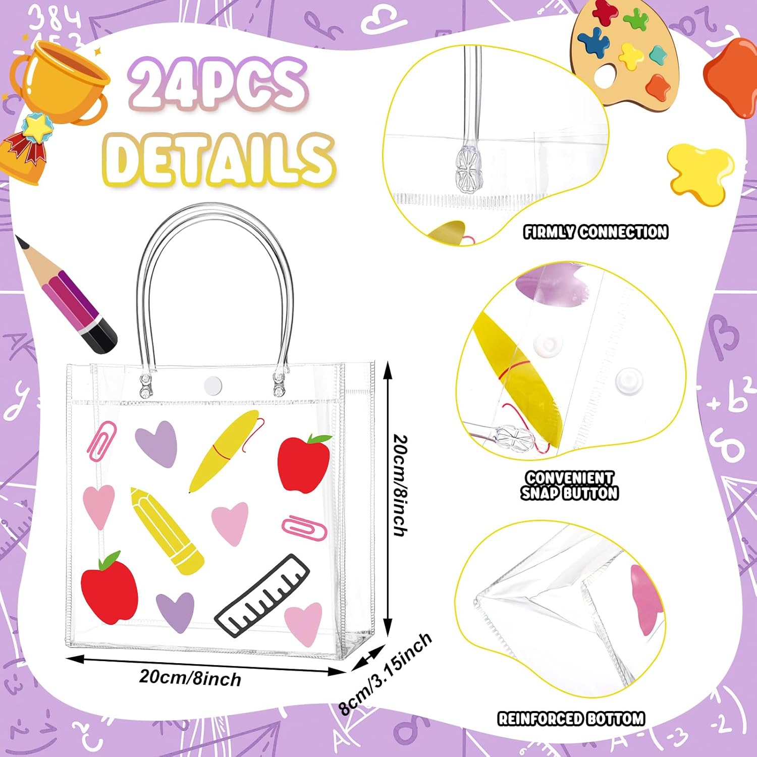 Aliceset 24 Pcs Clear Back to School Gift Bags with Handles