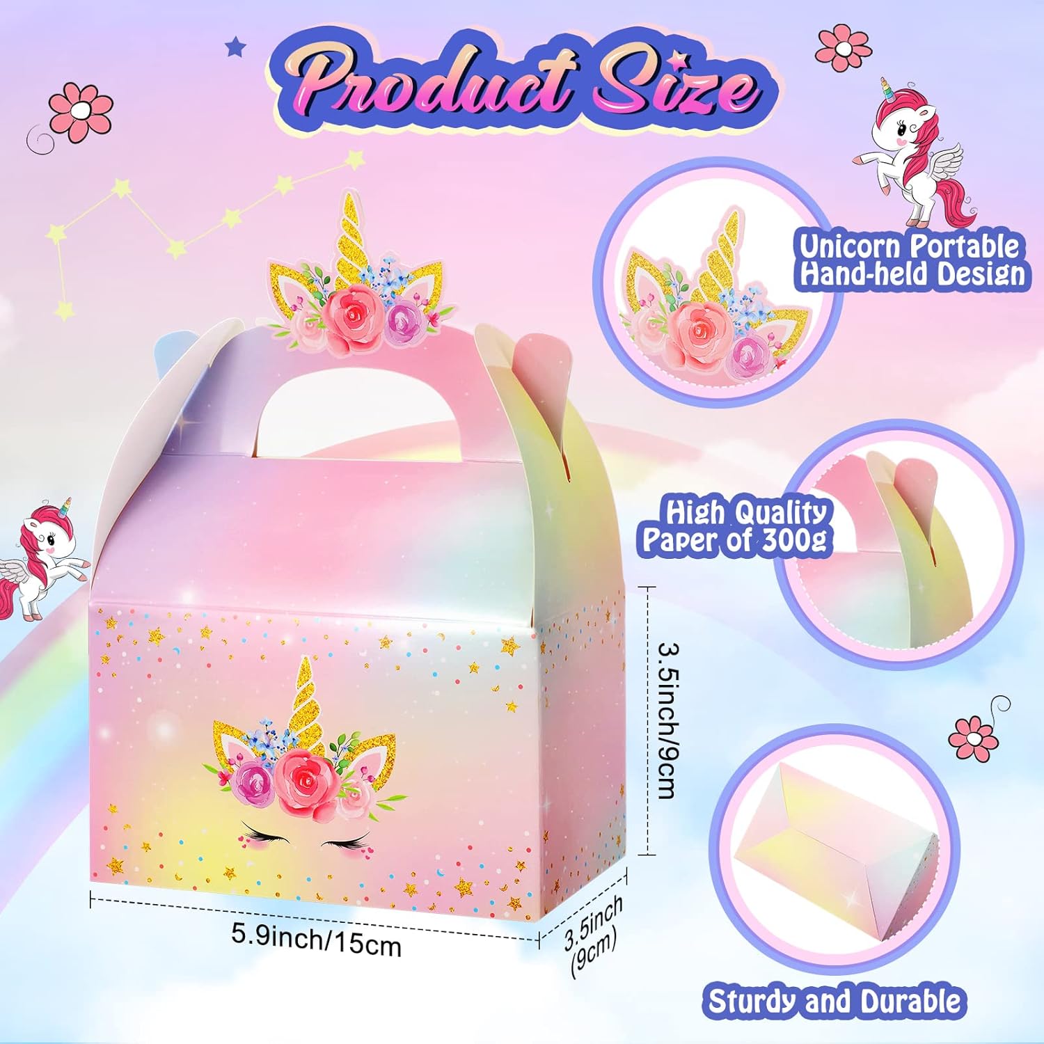 Leinuosen Unicorn Party Favor Boxes 24 Pieces
