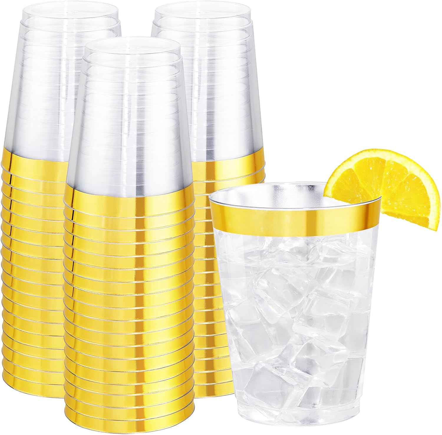 I00000 60PCS Gold Plastic Cups 10 oz Clear Disposable