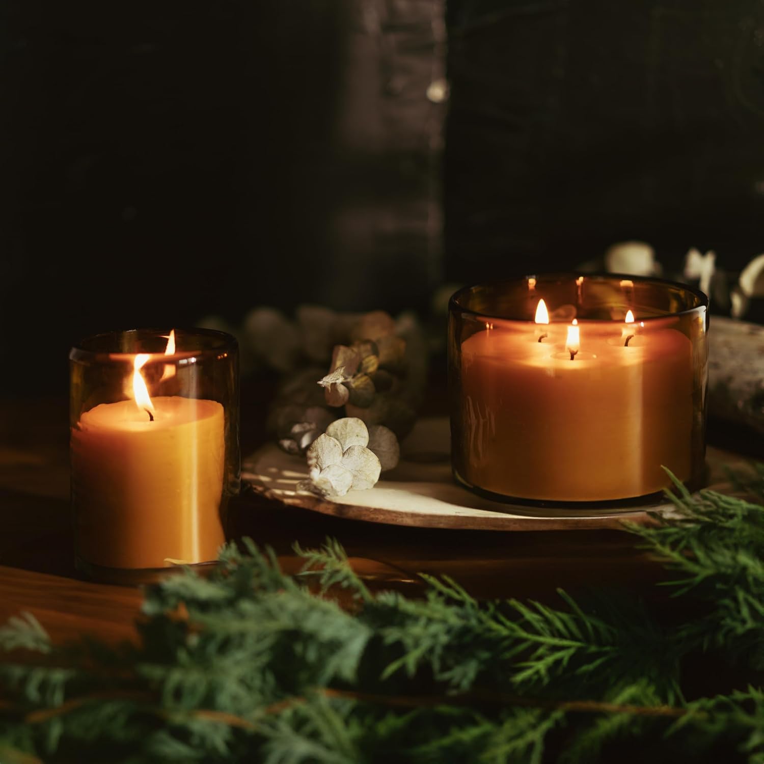Spruce Essential Oil Candle in Amber Glass Vessel