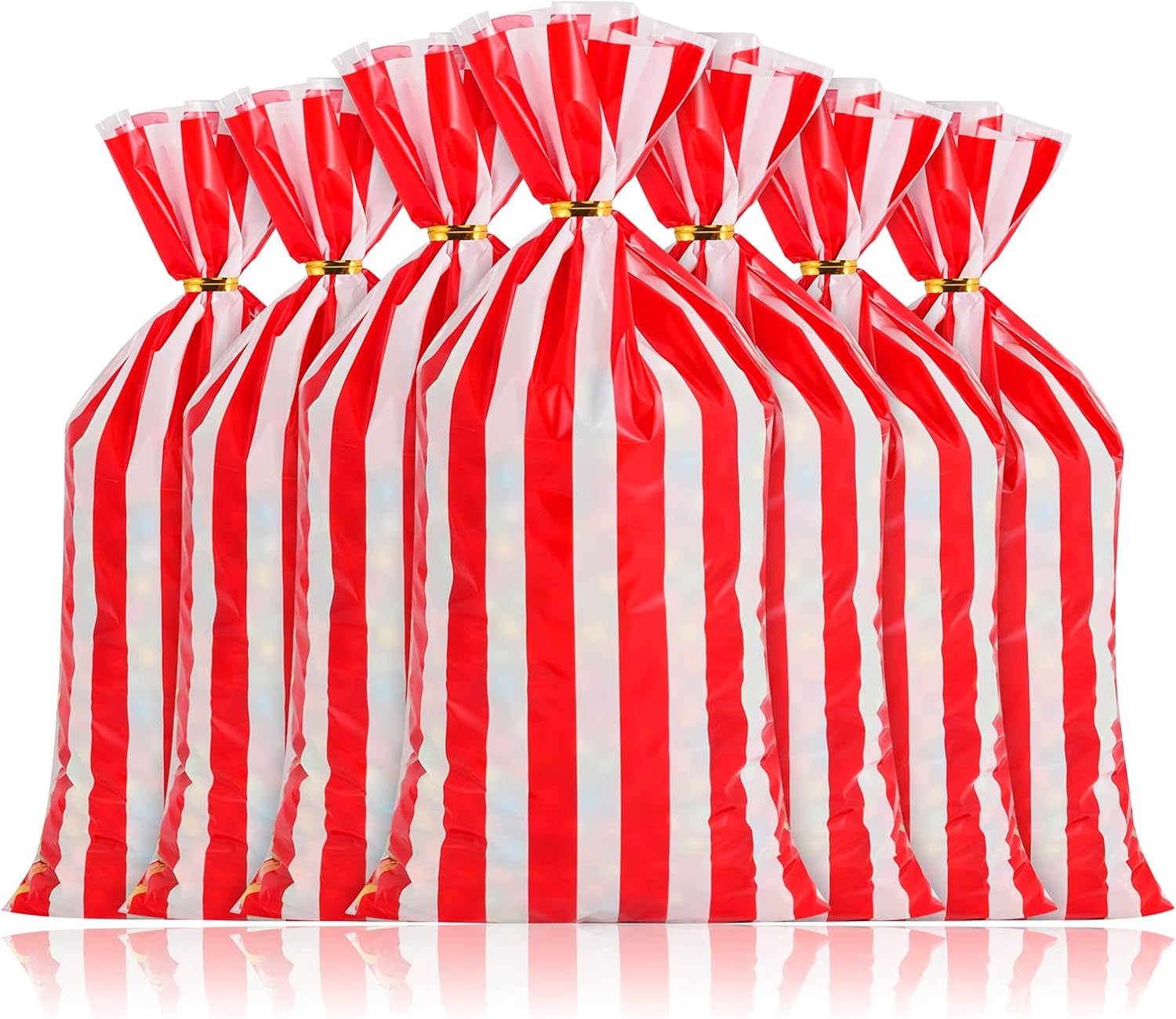 Lecferrarc 100 Pcs Red White Stripe Treat Bags with Twist Ties