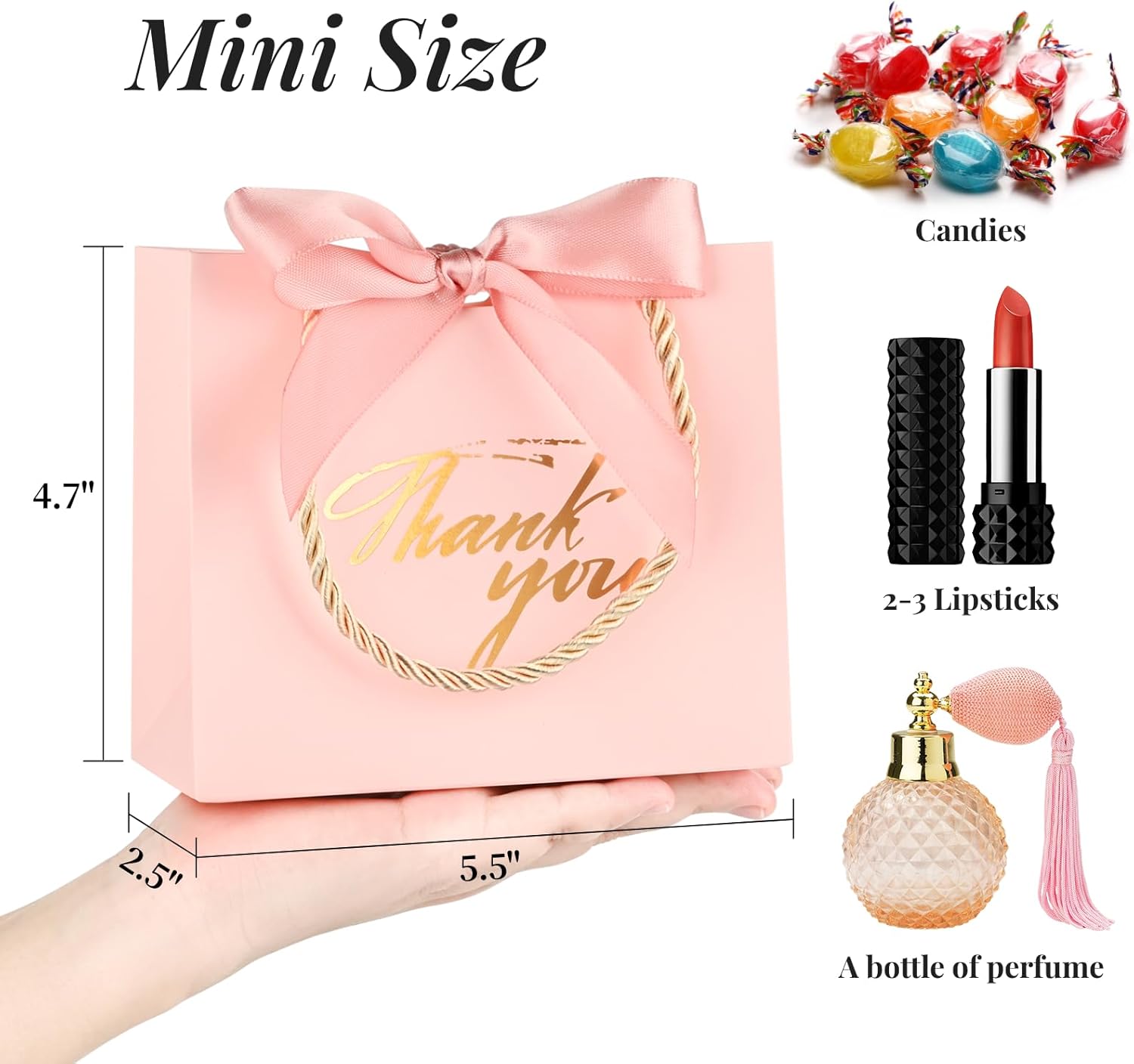 Mauproy 20 Pack Mini Pink Thank You Gift Bags with Handles and Ribbons