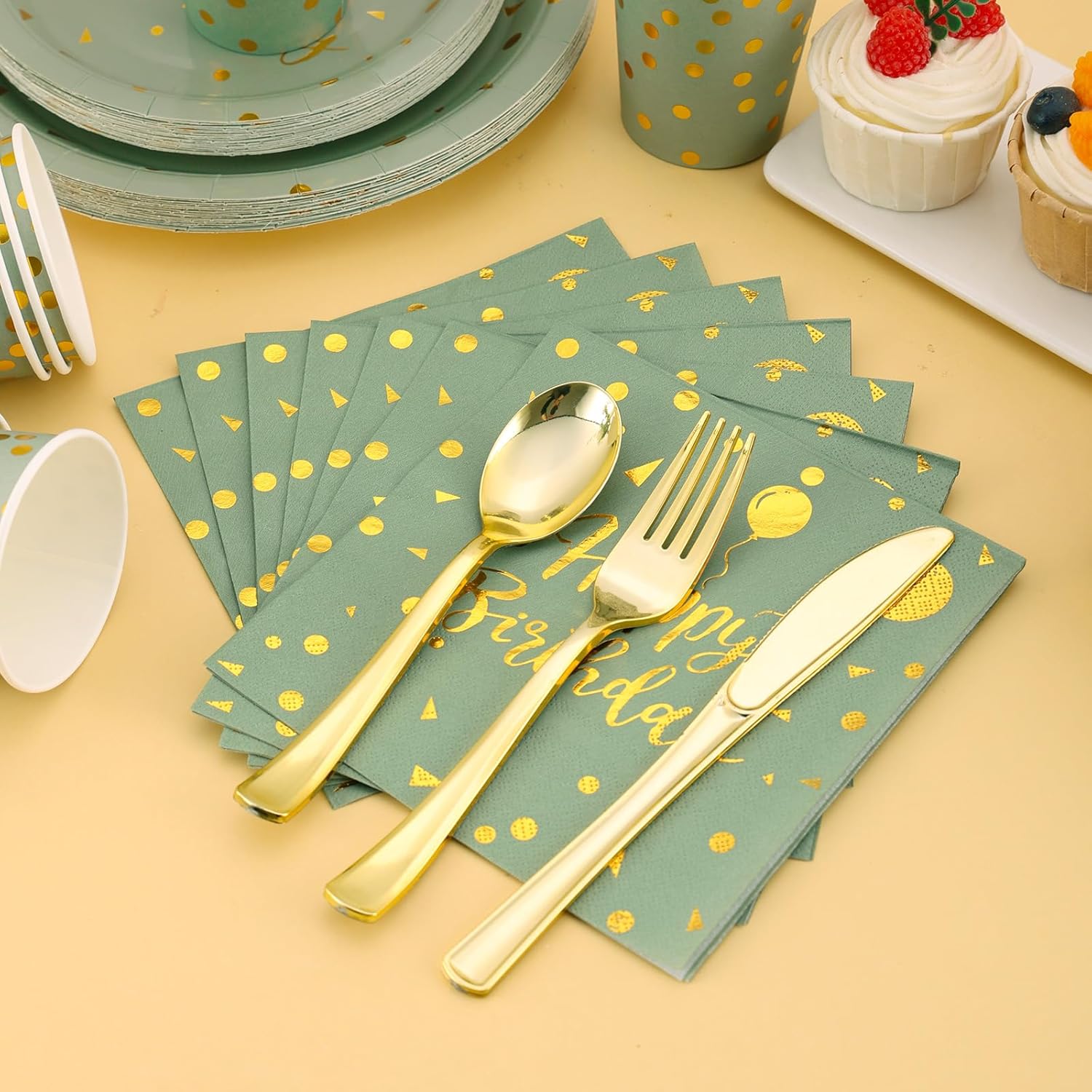 175 Pcs Sage Green Birthday Decorations Set