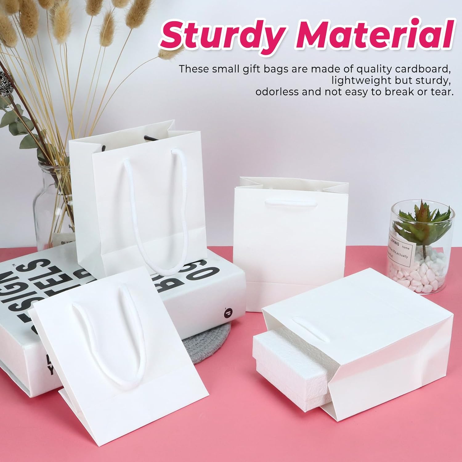 Rcybeo 50 Pack Mini White Gift Bags with Handles